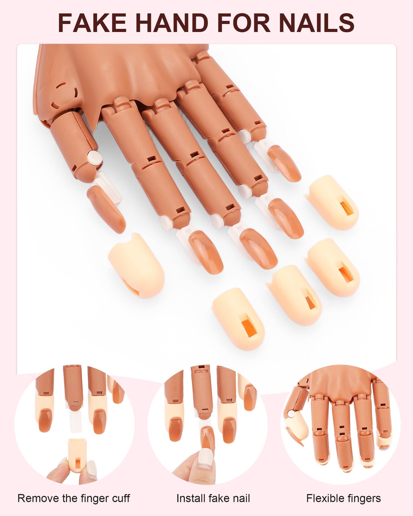 Practice Hand for Acrylic Nails, Flexible Nail Practice Hands Magnetic Fake Hands for Nails Practice, Movable Nail Mannequin Hand with 200PCS Nail Tips for Beginners