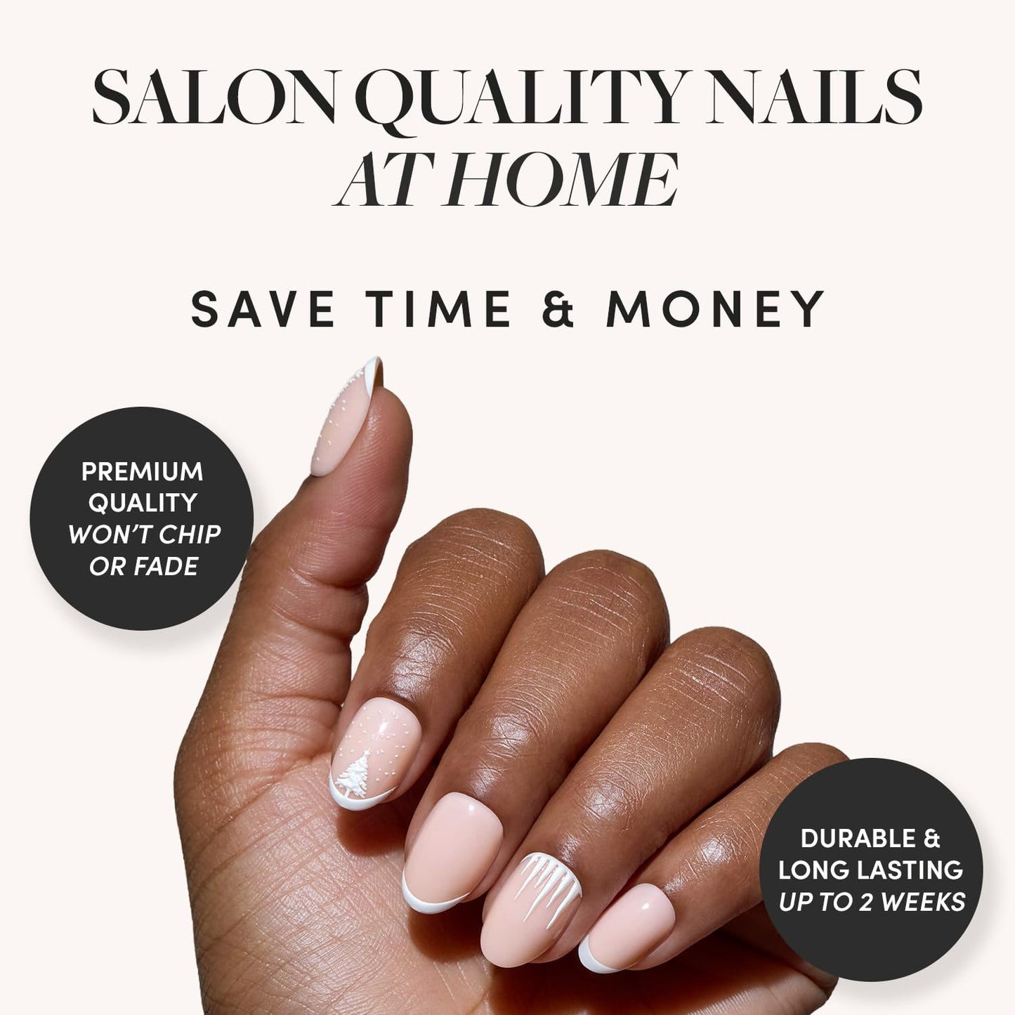 Glamnetic Press-On Nails Bundle - Winter's Tale, Caviar & Goal Digger | Short Oval French Tip Fake Nails with 3D Matte Tree & Snow Designs | Short Almond Black French Tip Fake Nails | Glossy, Semi-Tra