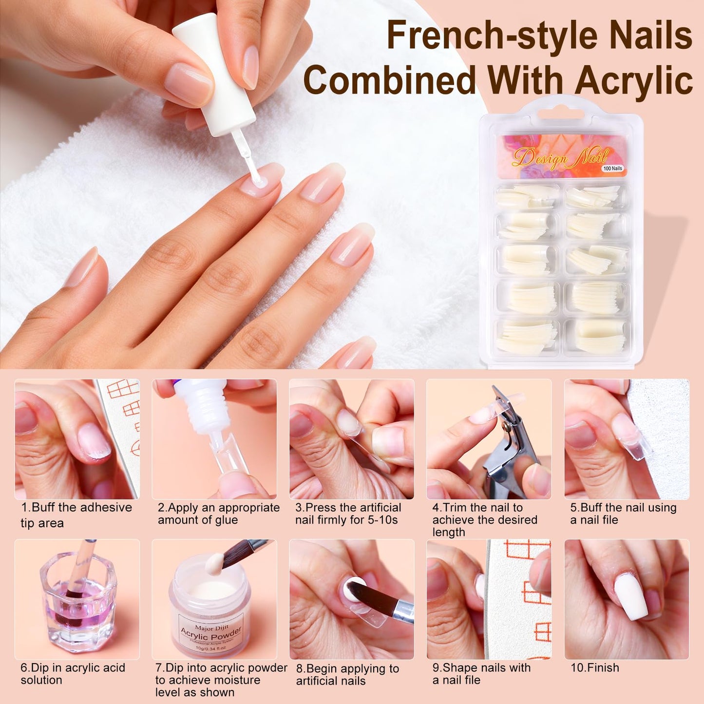 Acrylic Nail Kit for Beginners with Everything include Practice Hand Set with Powder,Drill U V Light in Silver Cosmetic Bag for Women Home Salon
