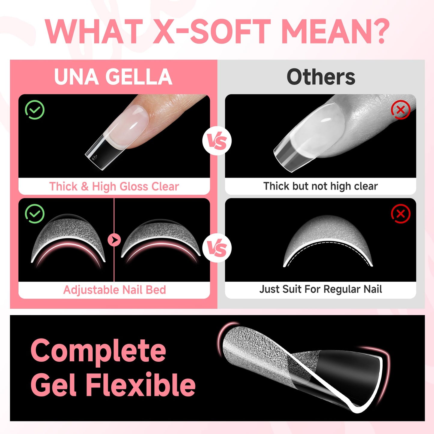 UNA GELLA Square Nail Tips X-Soft Thicker Flexible Gel Nails 330PCS Pre-etched Square Nail Tips Press on Full Cover Acrylic Fake Nails Strength Clear Nails for Nail Extensions DIY Salon 15 Sizes