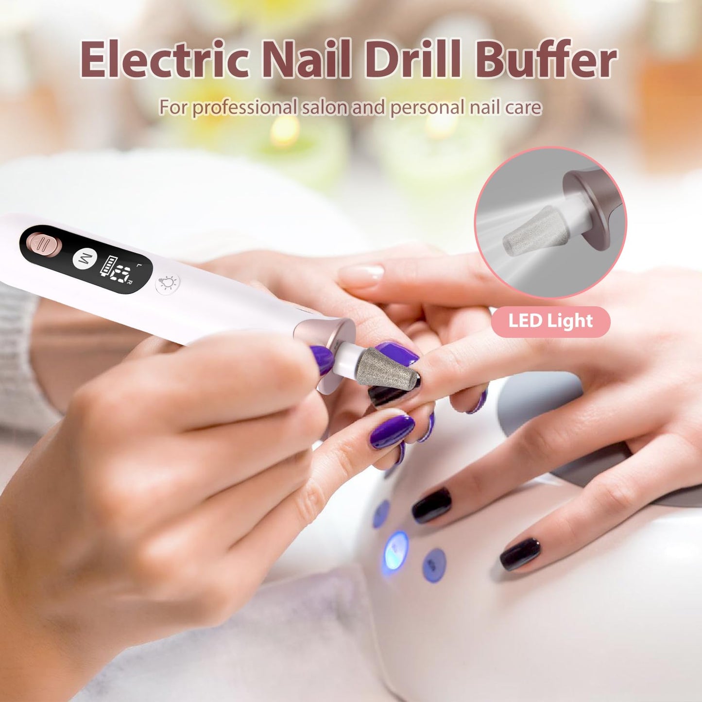 ZABOUL Electric Nail Drill Kit Cordless Professional Manicure Pedicure Nail File Buffer for Acrylic Nails Gel Polishing Removing Manicure Salon Home with Nail Drill Bits Sanding Bands