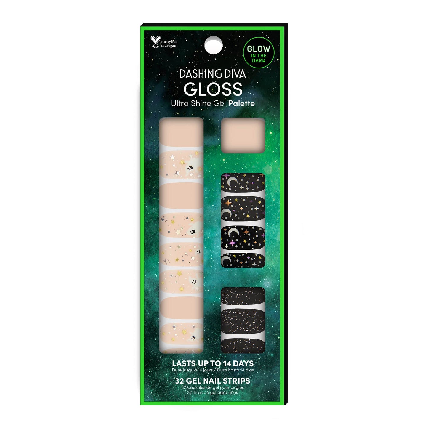 Dashing Diva Gloss Halloween Glow in The Dark Nail Strips - Boo Crew | UV Free, Long Lasting, Cute Halloween Gel Nail Stickers | Contains 32 Nail Wraps, 1 Prep Pad, 1 Nail File