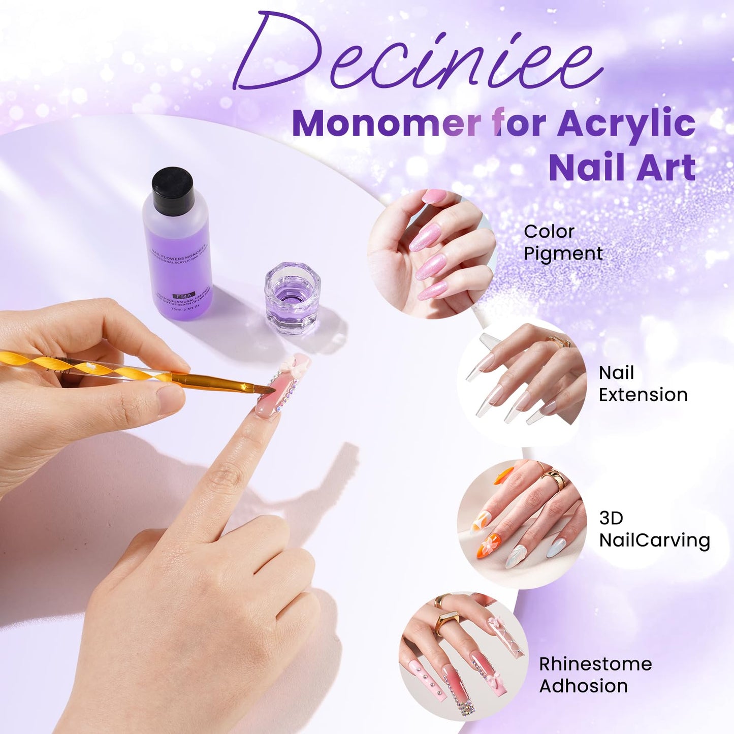 Nail Kit for Beginners with Everything: Professional Nails Kit Acrylic Set with Practice Finger Drill U V Light Acrylic Powder Liquid Decorations in Makeup Bag for Women Salon (Bling Purple)
