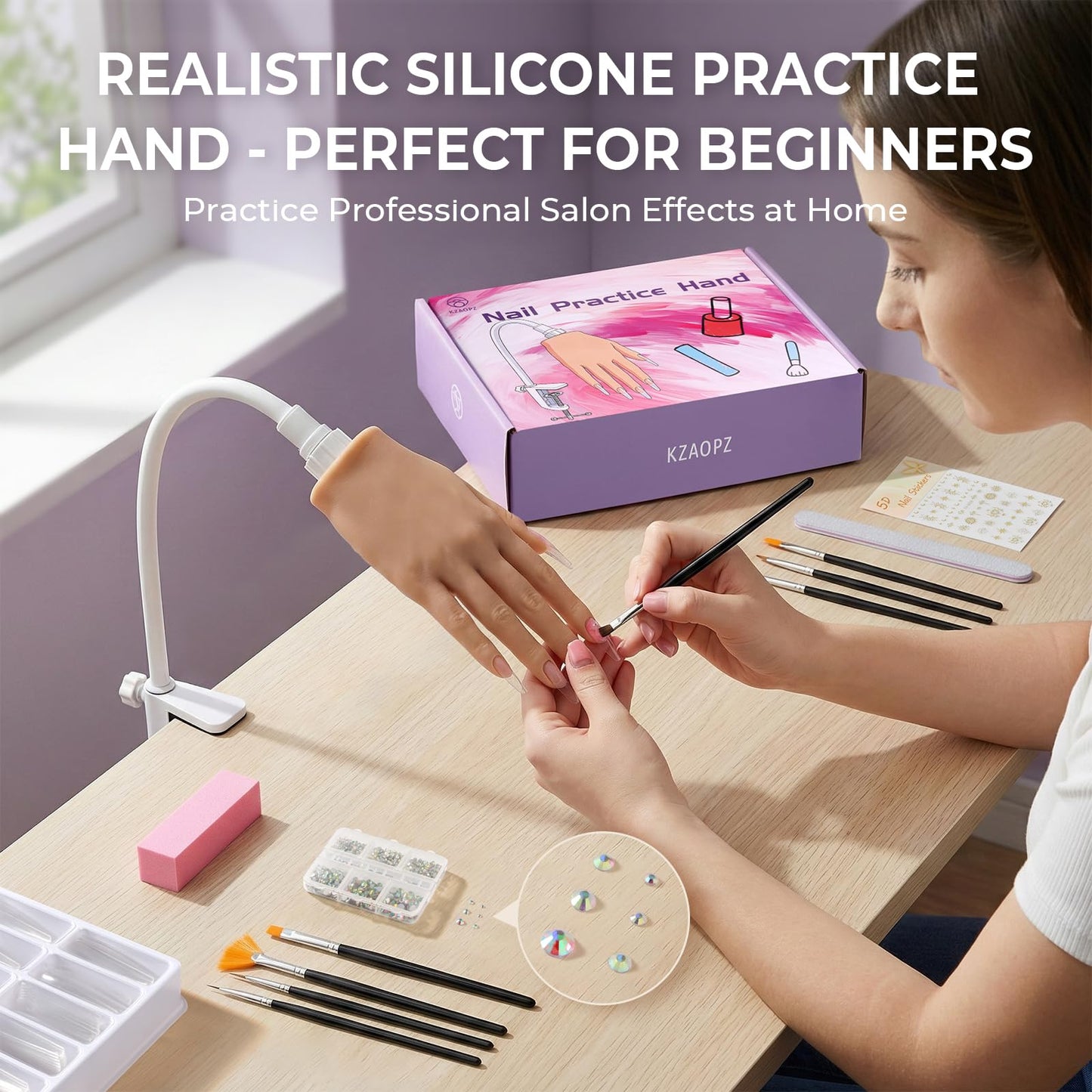 Beginners Practice Hand for Acrylic Nails: Realistic Silicone Nail Hand Practice with Flexible Fingers - Fake Training Hand Mannequin Hand for Nail Techs