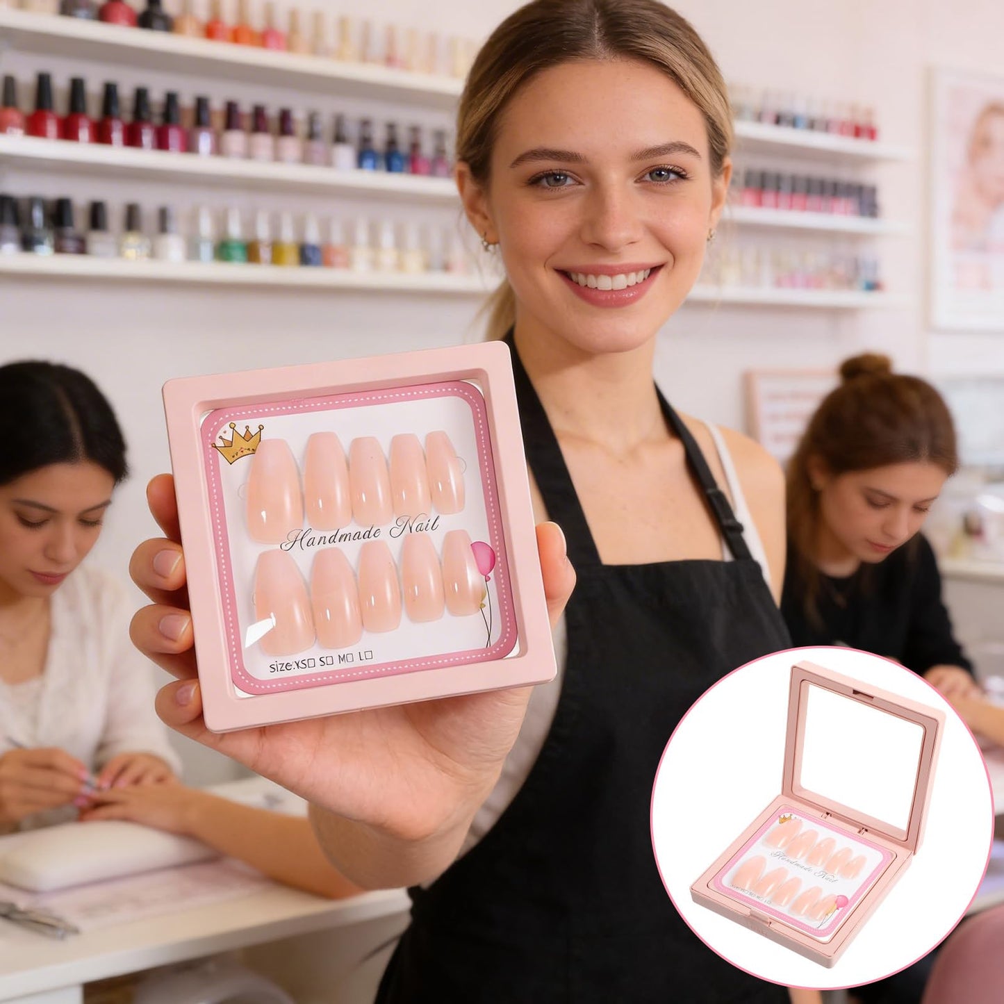 30 Sets Nail Packaging for Press Ons, Clear Acrylic Nail Kit Display Boxes with Cards and Tape, Nail Boxes for Press Ons Storage Organizer, Turban for Men Not Included (Pink)