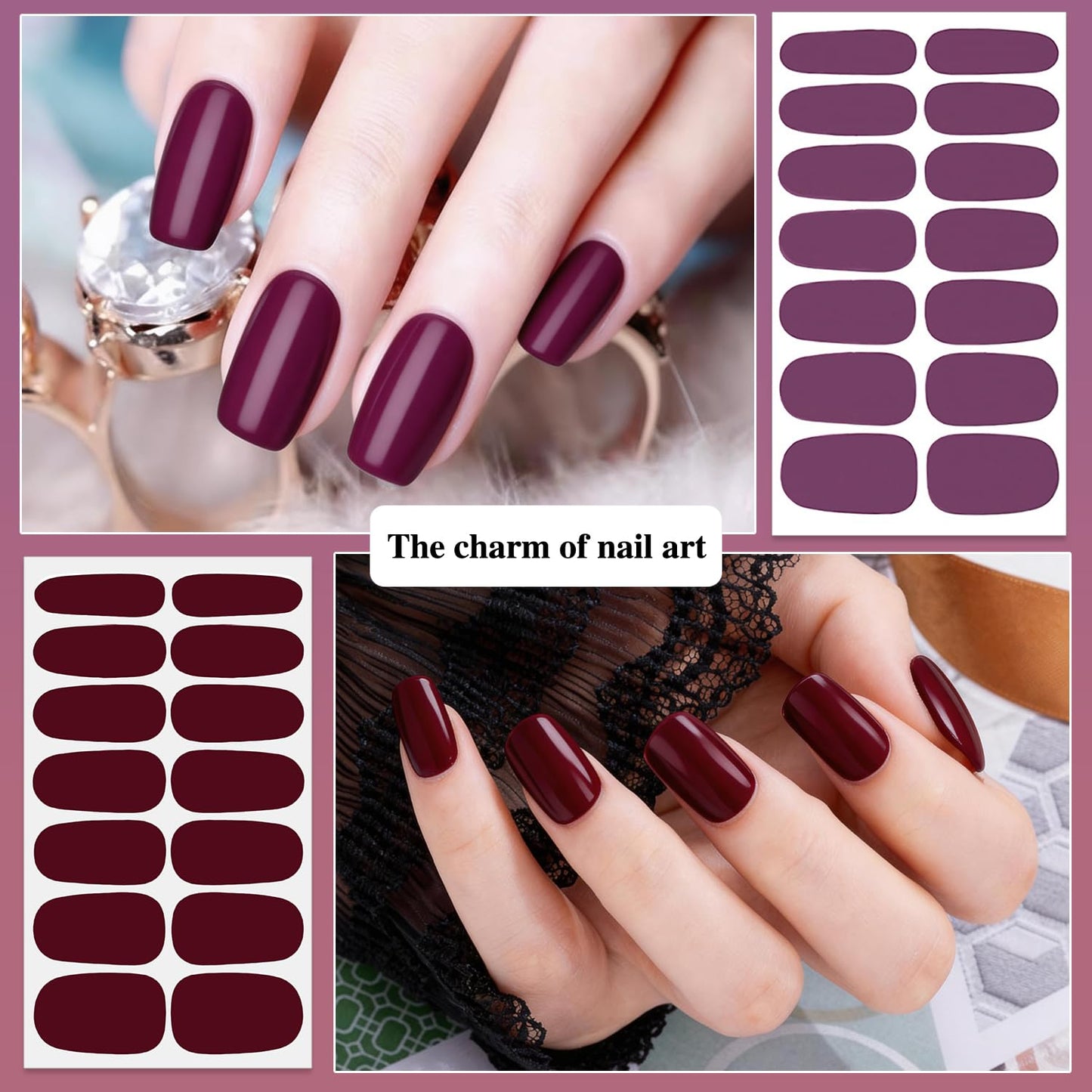 DANNEASY 336PCS/24 Sheets Nail Polish Strips - Dark Solid Color Gel Nail Stickers Full Nail Wraps UV Free | Easy to Stick | Adhesive Sticker Nails for Women with 1 File, 1 Cuticle Stick