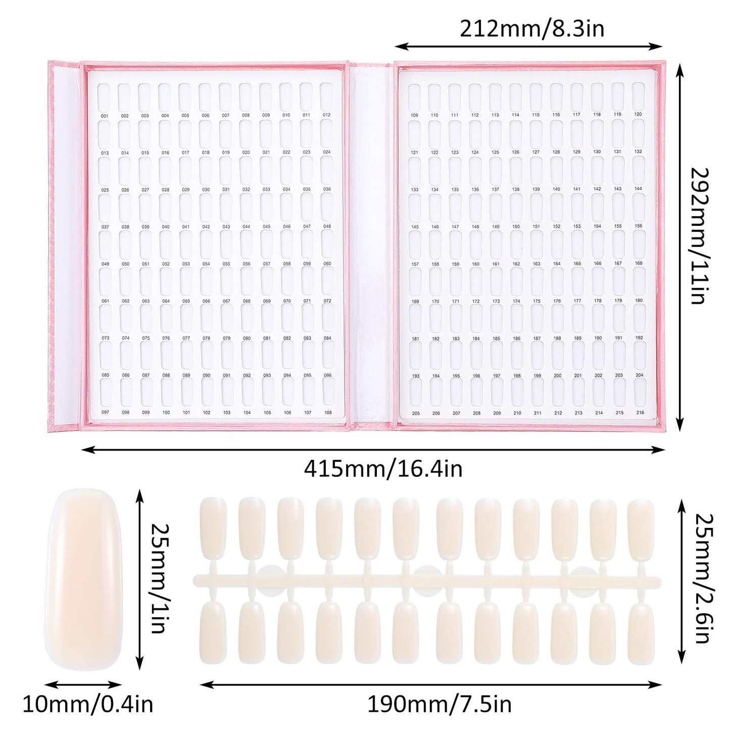 wutfuooo 2 Pack 216 Colors Nail Display Book, Nail Gel Polish Display Chart with 480 Nail Tips, Nail Polish Sample Display Book for Nail Salon and Nail Painting Practice, No Need Glue