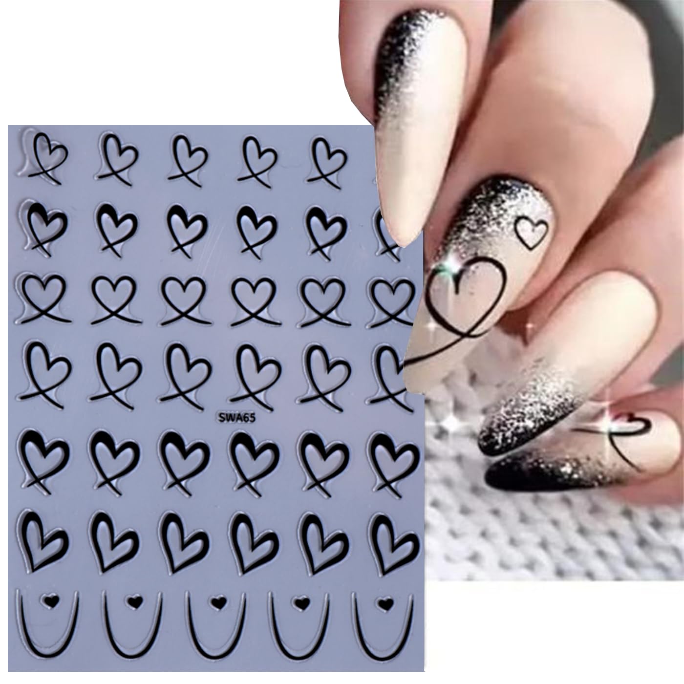 Valentine's Day Nail Art Sticker Set Nail Supplies Hearts Nail Decals 3D Self Adhesive Love Hollow Peach Heart Shaped Nail Design Valentine French Sticker for Women Valentine Holiday Nail Decoration
