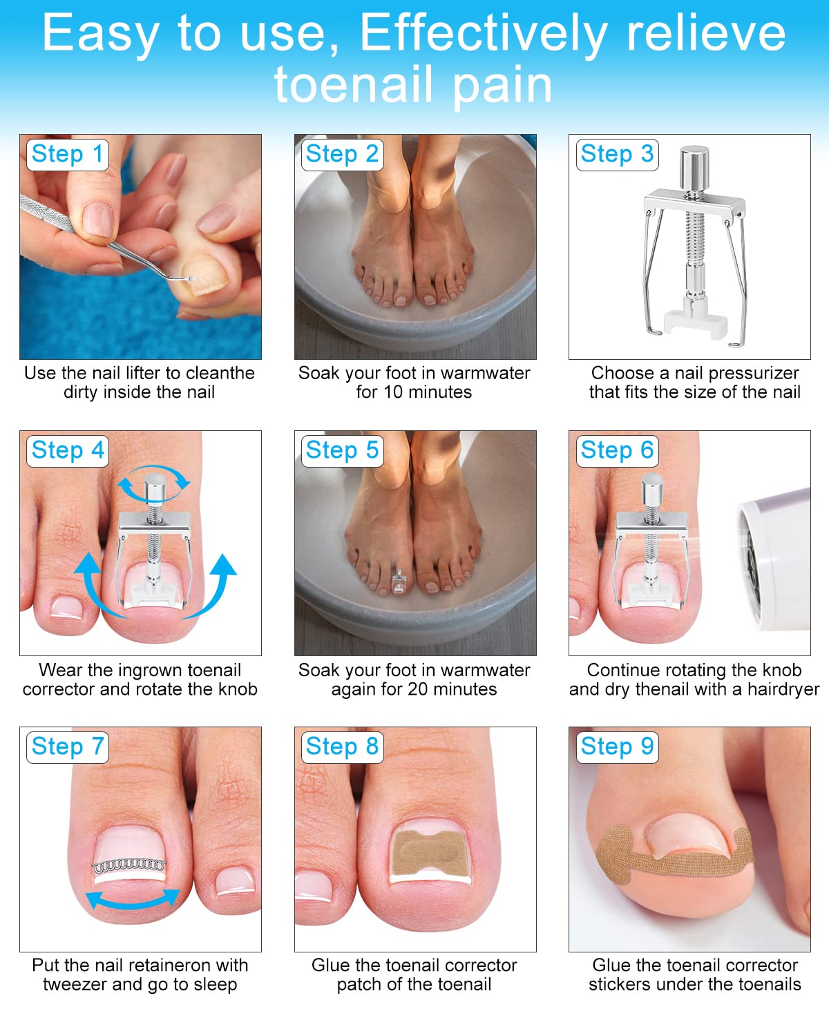 BLATOWN Ingrown Toenail Removal Kit, Ingrown Toenail Treatment, Ingrown Toenail Corrector Tools Come with Podiatry Toenail Braces, Ingrown Toenail Corrector Strips and Patch for Toe Pain Relief