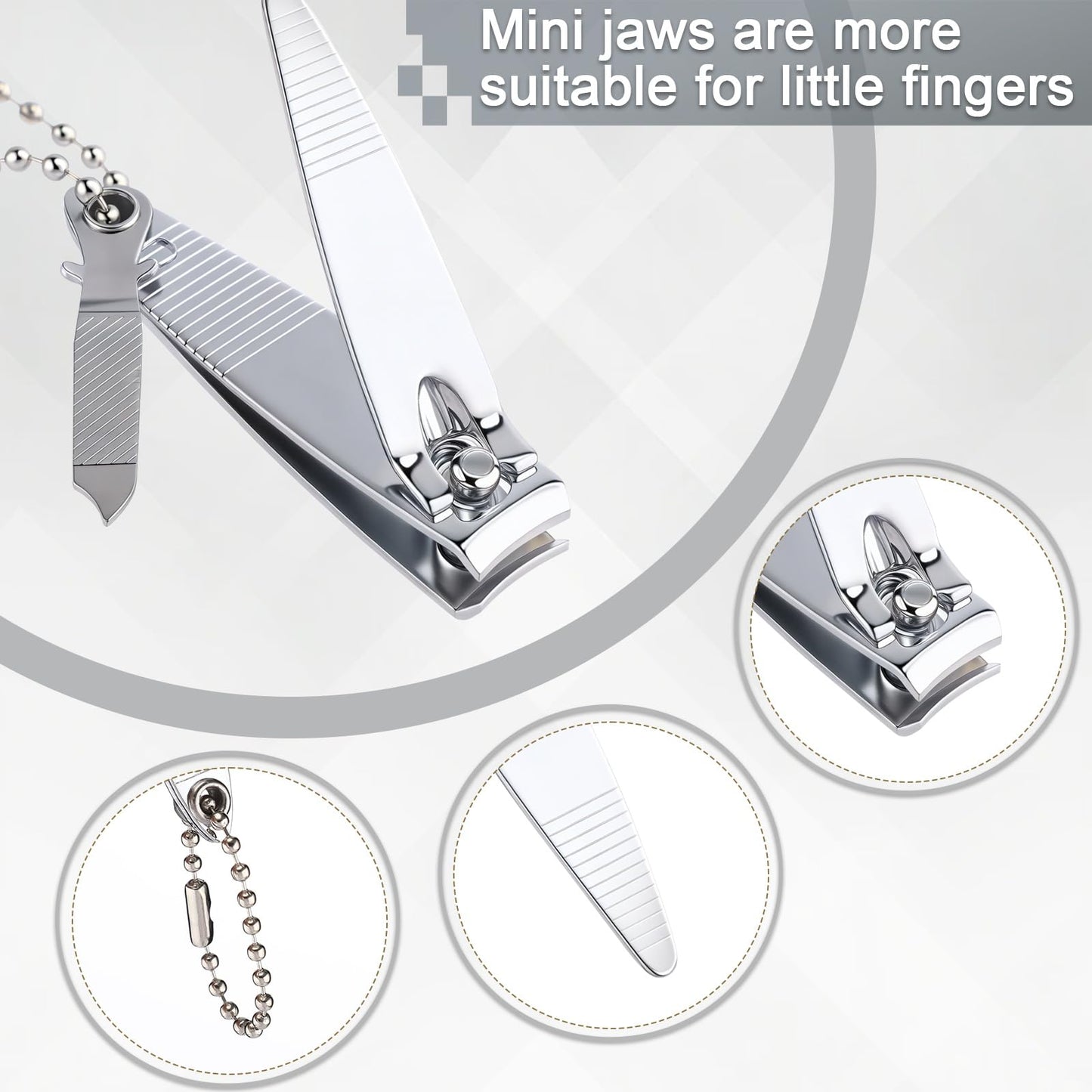 Bememo 24 Pcs Stainless Nail Clippers Set 2 Sizes Fingernail and Toenail Clippers with Chain Nail Cutter Tool Set Portable Travel Manicure Kit for Men Women Homeless Care Package Supplies(Silver)