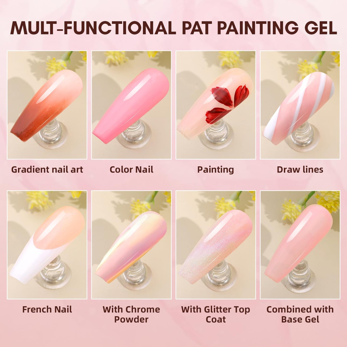 Makartt Ombre Gel Nail Polish Kit: 6 Colors Gradient Blush Effect, Upgrade Pat Painting Gel with Nail Sponge & Drawing Brush for Ombre Winter Manicure White Pink Brown Nude