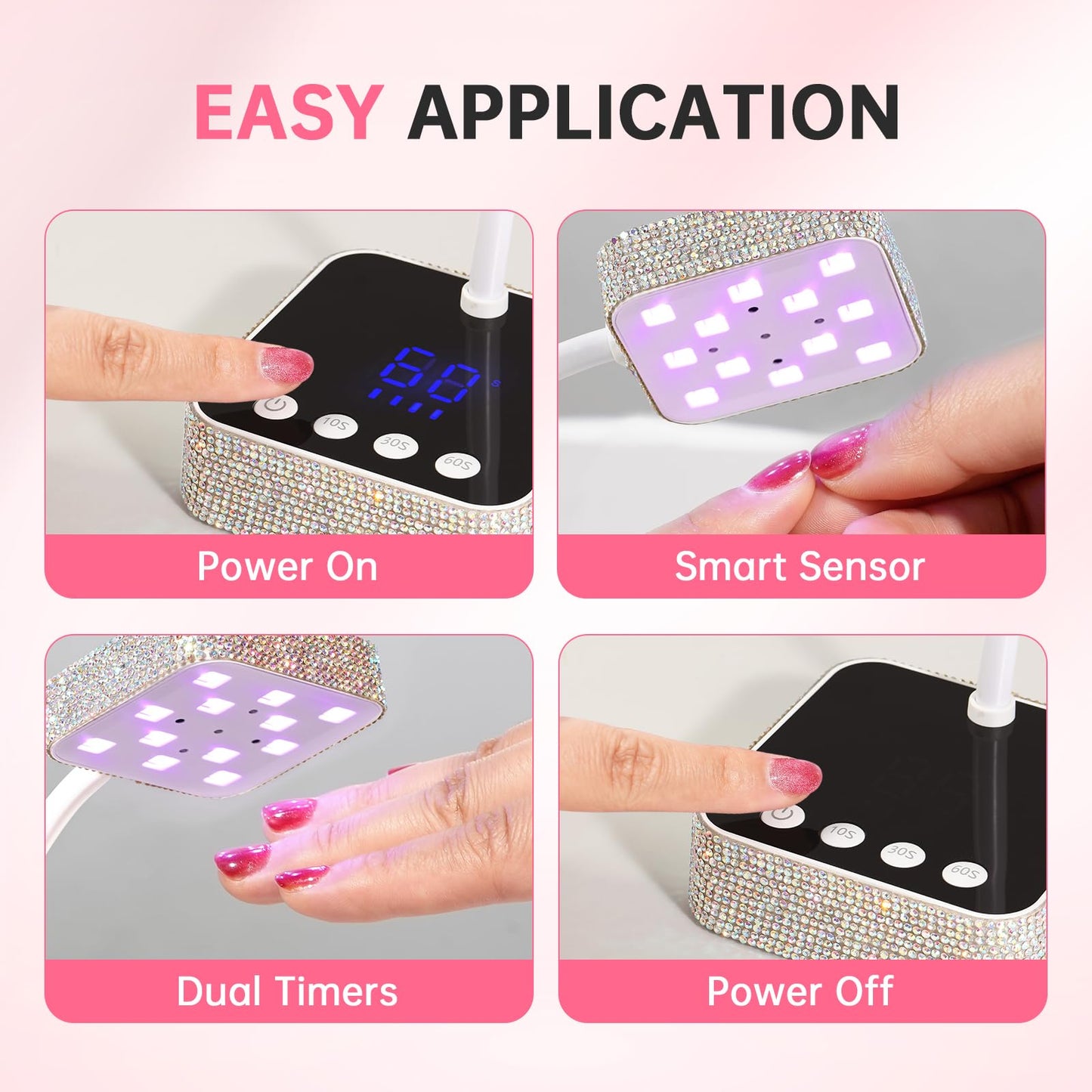 CHRISTINE SHELLY UV LED Nail Lamp, Mini UV Light for Gel Nails Polish, Rechargeable with 4 Timers, Nail Dryer, Quick Drying Cordless Goosenecks Home Nail Salon DIY Manicure (M9-White Diamond)
