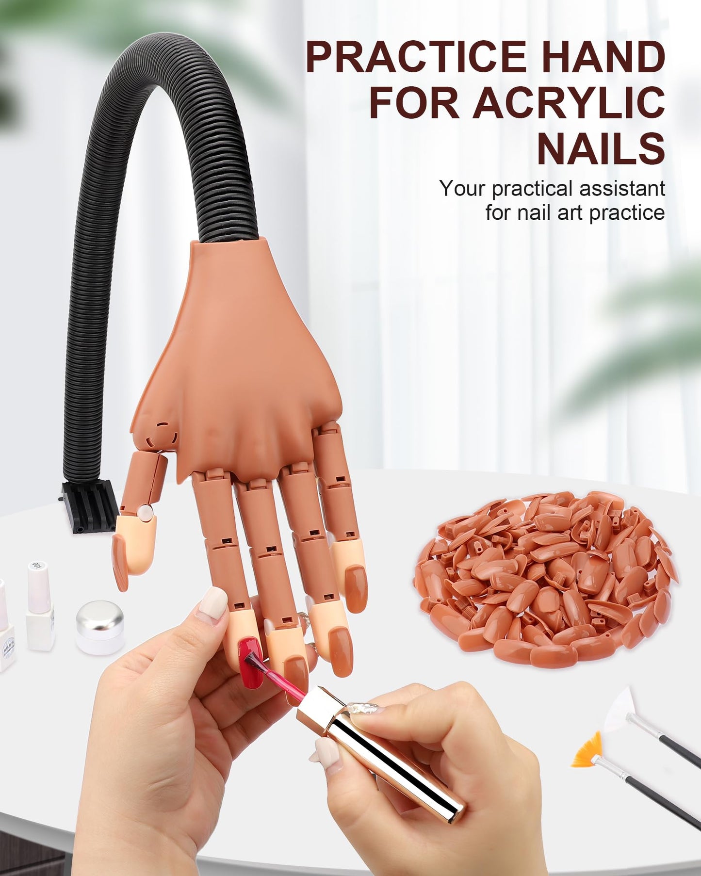 Practice Hand for Acrylic Nails, Flexible Nail Practice Hands Magnetic Fake Hands for Nails Practice, Movable Nail Mannequin Hand with 200PCS Nail Tips for Beginners