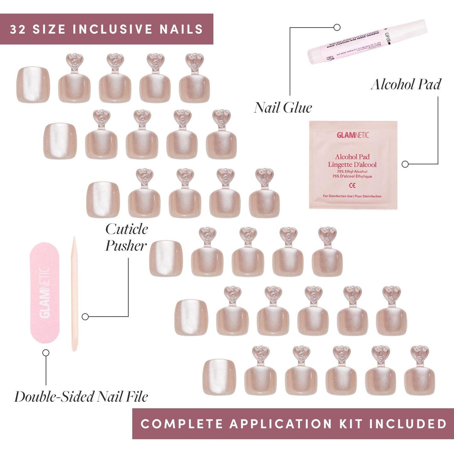 Glamnetic Press On Toenails - Pure Intentions | Subtle Iridescent Nude Sparkle Fake Toe Nails in a Glossy Finish | 16 Sizes - 32 Toe Nail Kit with Glue