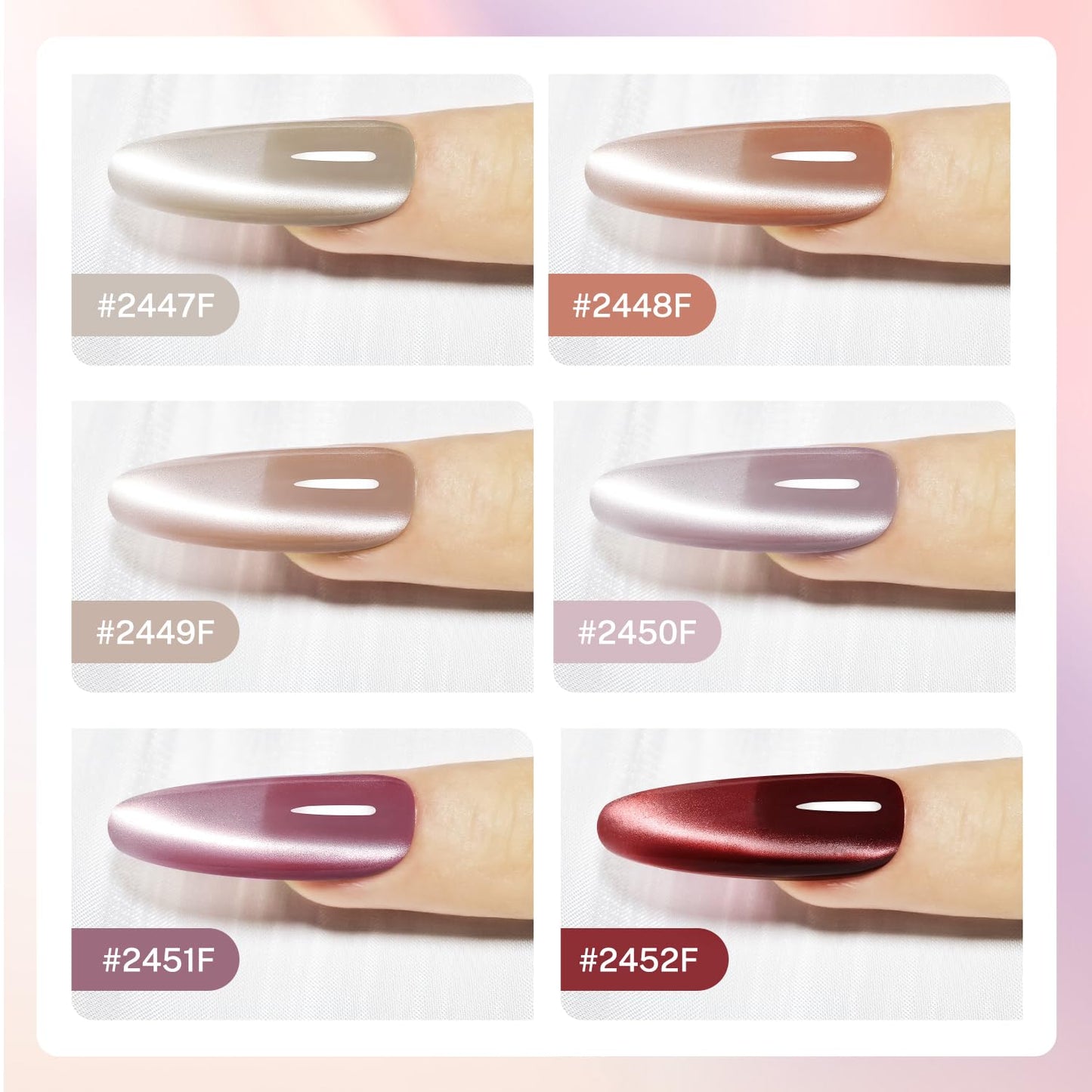 JODSONE Cat Eye Gel Nail Polish Set Red Brown Collection 6 Colors for Holographic Glitter Cat Eye with Magnet Gift for Girls at Home Salon Design