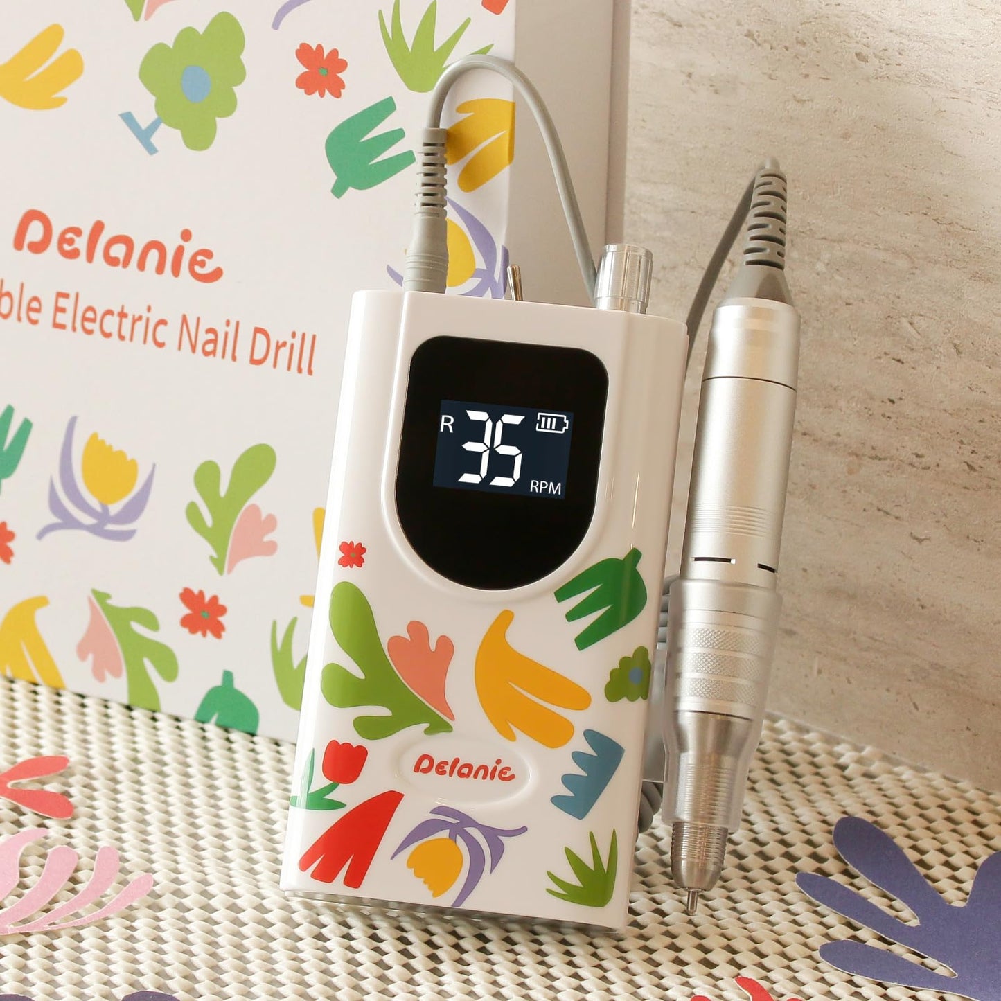 Delanie Professional Nail Drill High Torque 35000 RPM Rechargeable Portable Electric Nail File Filer for Acrylic Gel with Cuticle Bits, Salon Manicure Tool, Matisse White