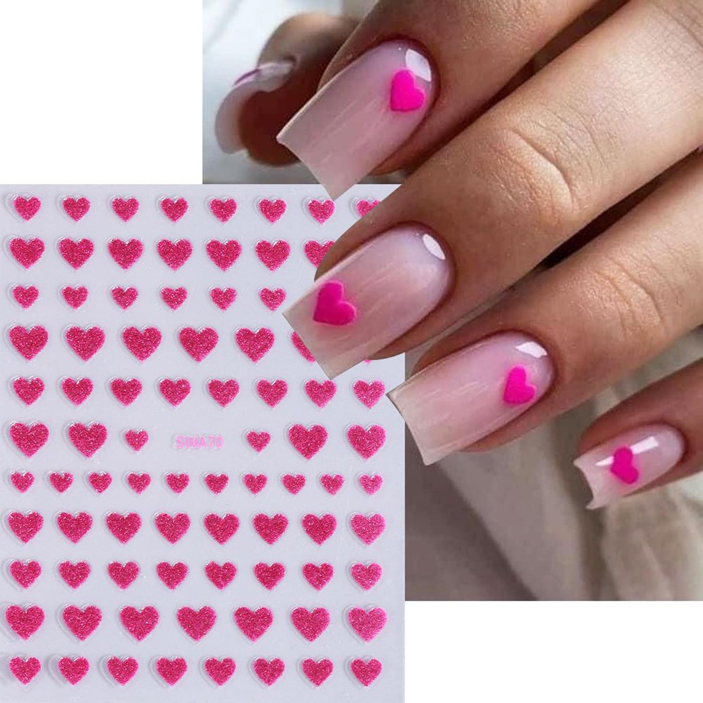 BSBTBZ Heart Nail Stickers - Valentine's Day Love Style Shiny Glitters Red Pink Self-Adhesive Glitter Powder Effect Valentine's Hearts Nail Design for Women DIY Manicure Supplies