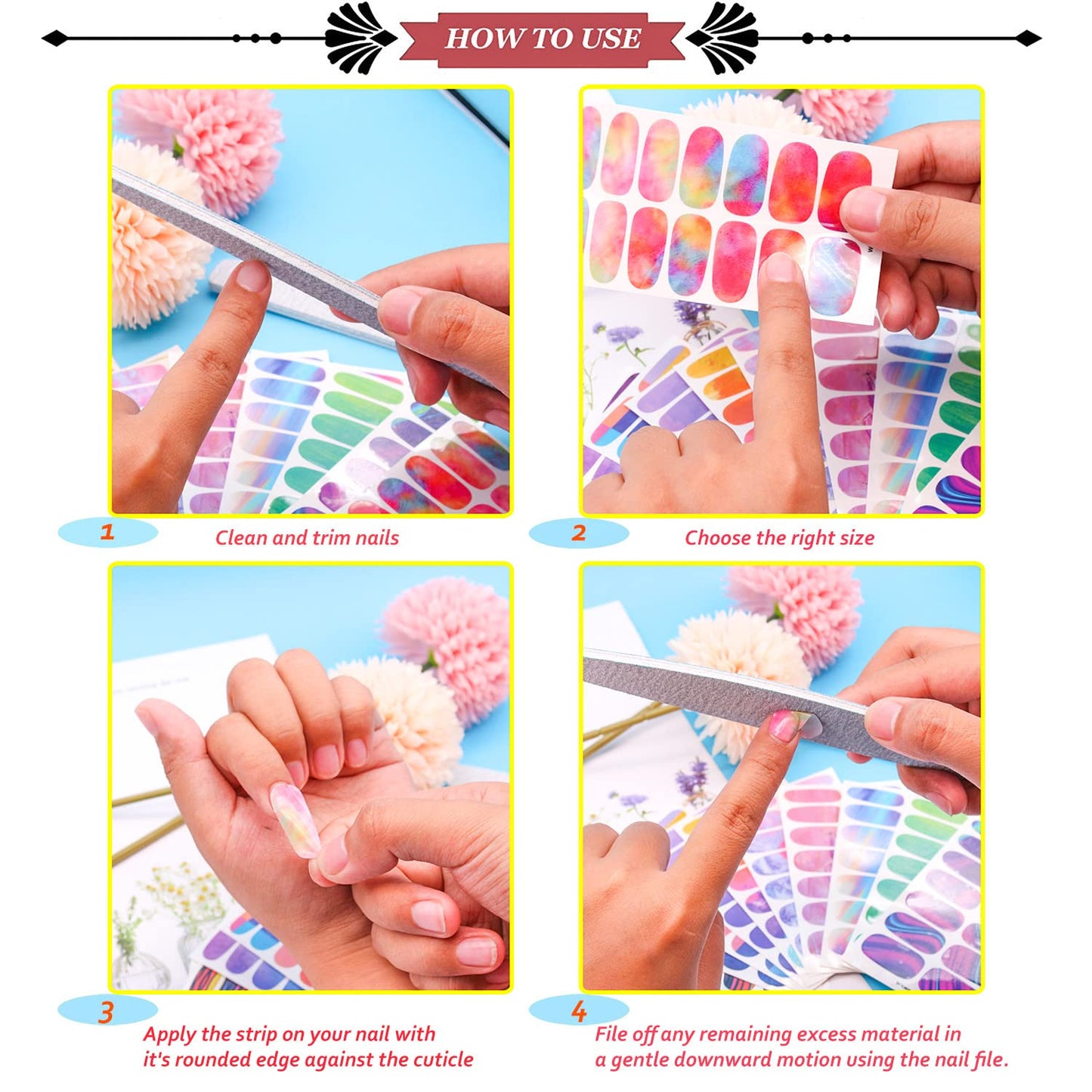 JERCLITY 24 Sheets Red Solid Color Nail Polish Strips Stickers Warm Color Full Nail Wraps Self Adhesive Nail Art Decal Nail Strips for Women Girls