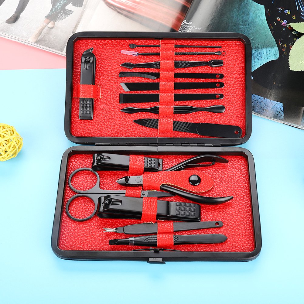 15 in 1 Nail Clippers Set, Portable Manicure Pedicure Kit with Luxurious Travel Case, Stainless Steel Fingernail and Toenail Clipper Cutters, Nail Care Kit for Men Women (Red)