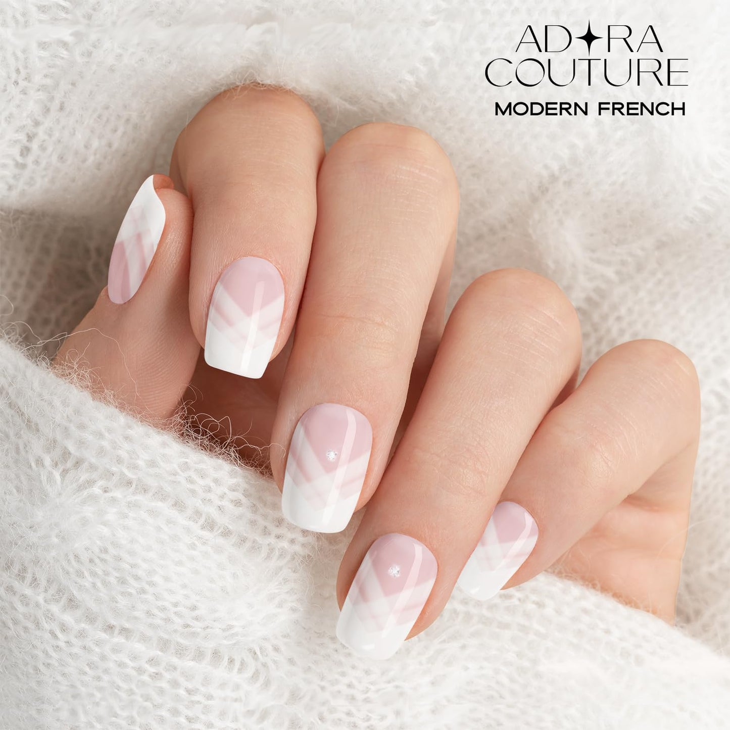 Adora Couture Semi Cured Gel Nail Strips with 30 Pieces - Salon Quality Manicure Kit for Women Easy Application Wraps Includes Prep Pads Nail File Wooden Stick, UV Light Required (Modern French)