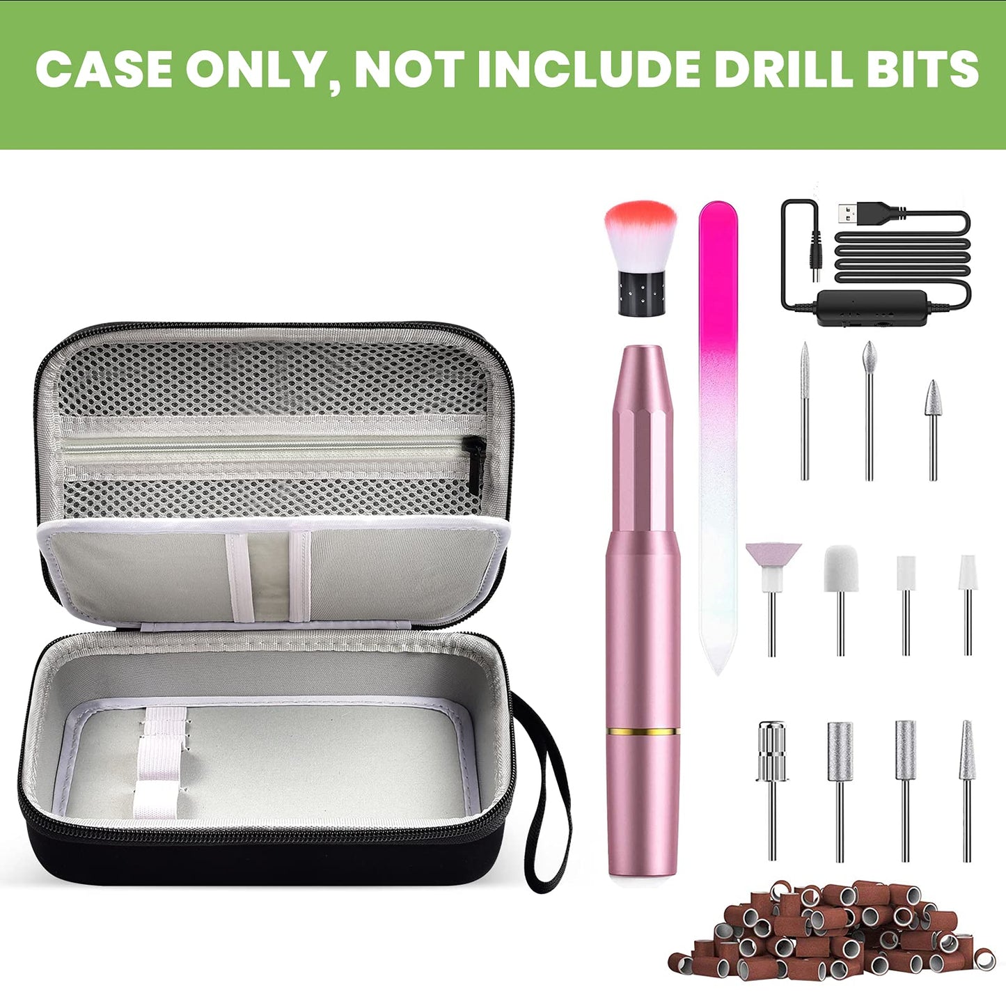 ALKOO Nail Drill Kit Case, Acrylic Nail Drill Bits Holder Container, Electric Nail Drill Kit Organizer Storage Bag Only (Black)