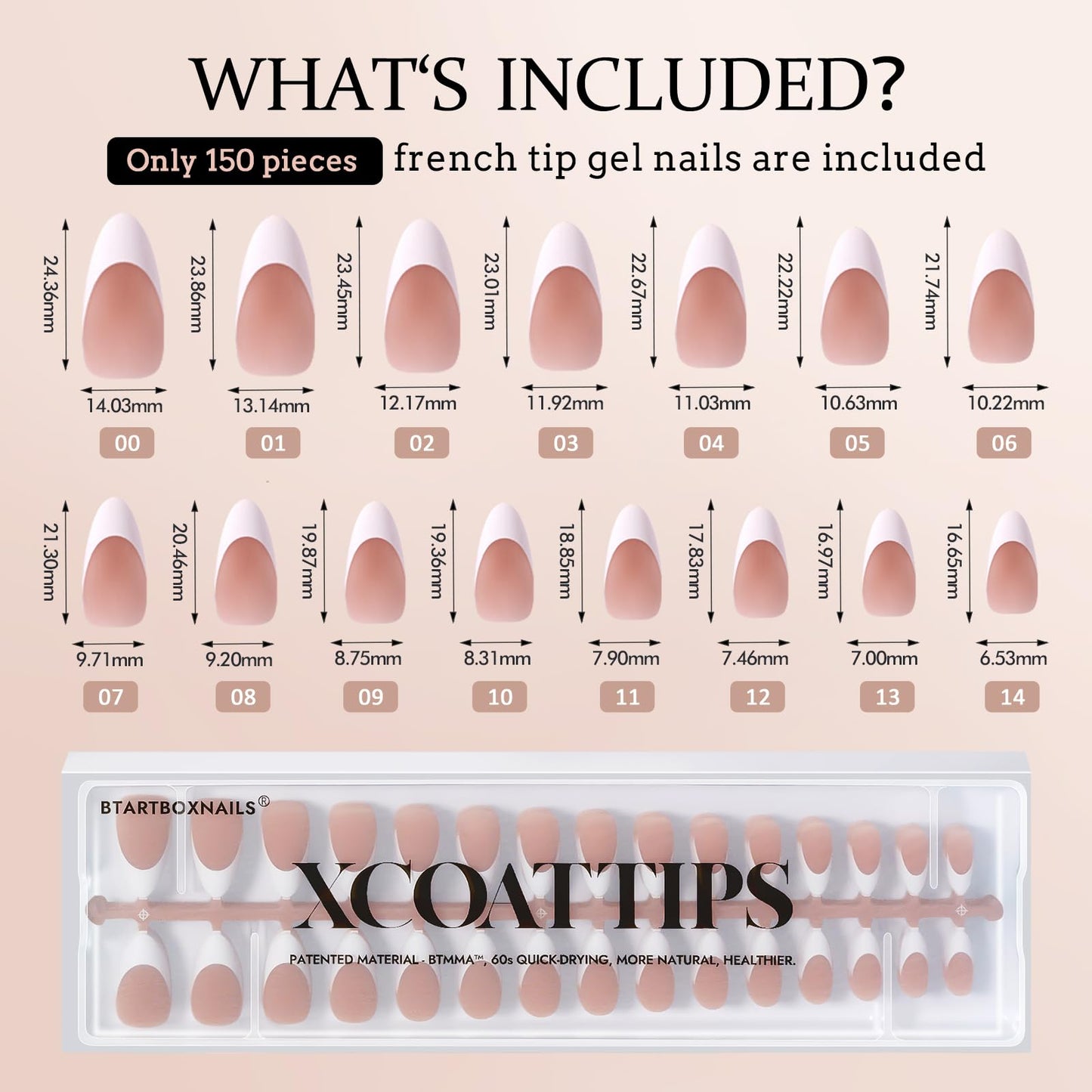 BTArtboxnails French Gel Nail Tips - French Tip Press on Nails Brown Medium Almond XCOATTIPS for Nail Extensions