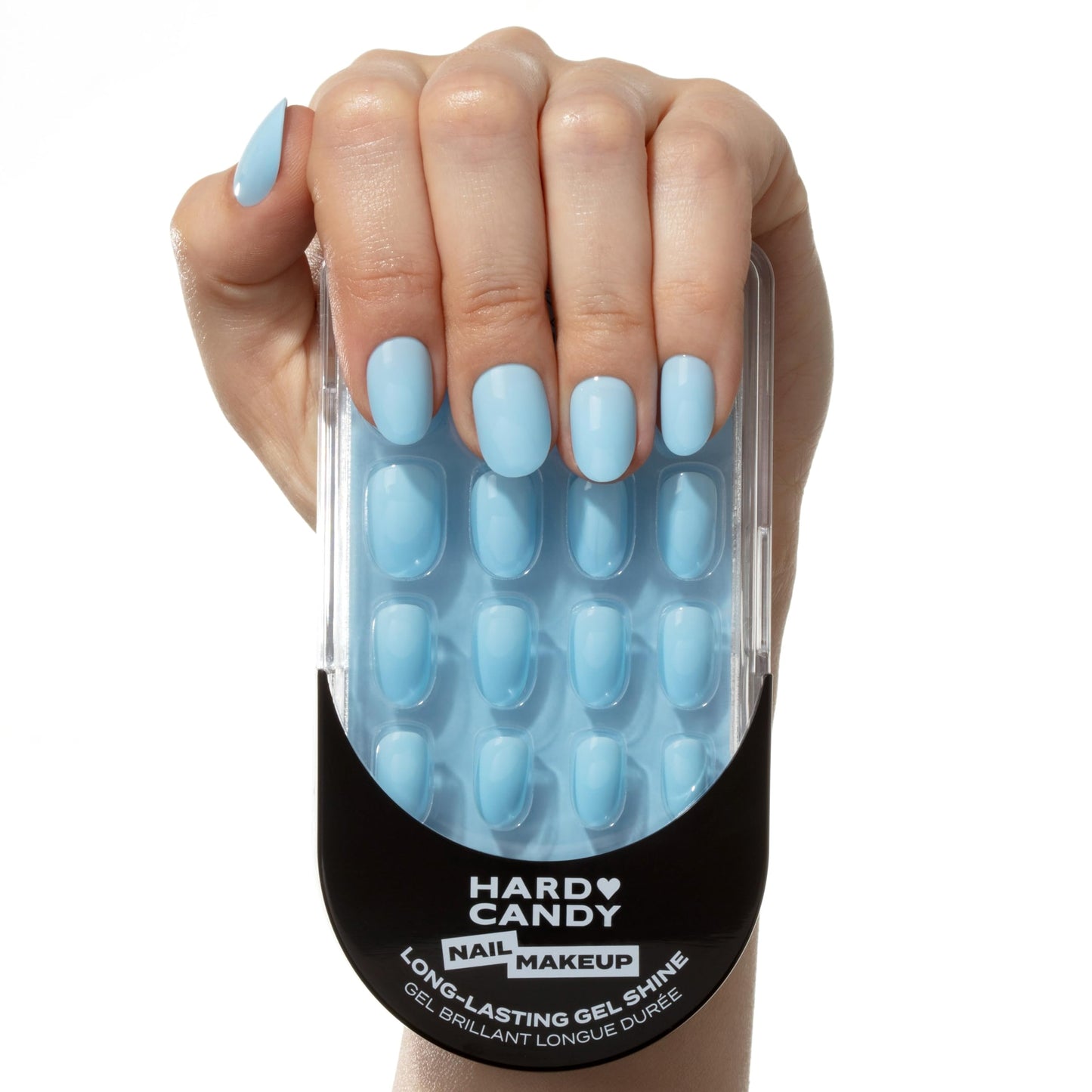 Short Baby Blue Press On Nails - Hard Candy Glue On Nails | Short Round False Nails with Real Light Blue Polish | 24 Nail Kit in 12 Sizes, Strong Glue & Reusable Travel Case Included.
