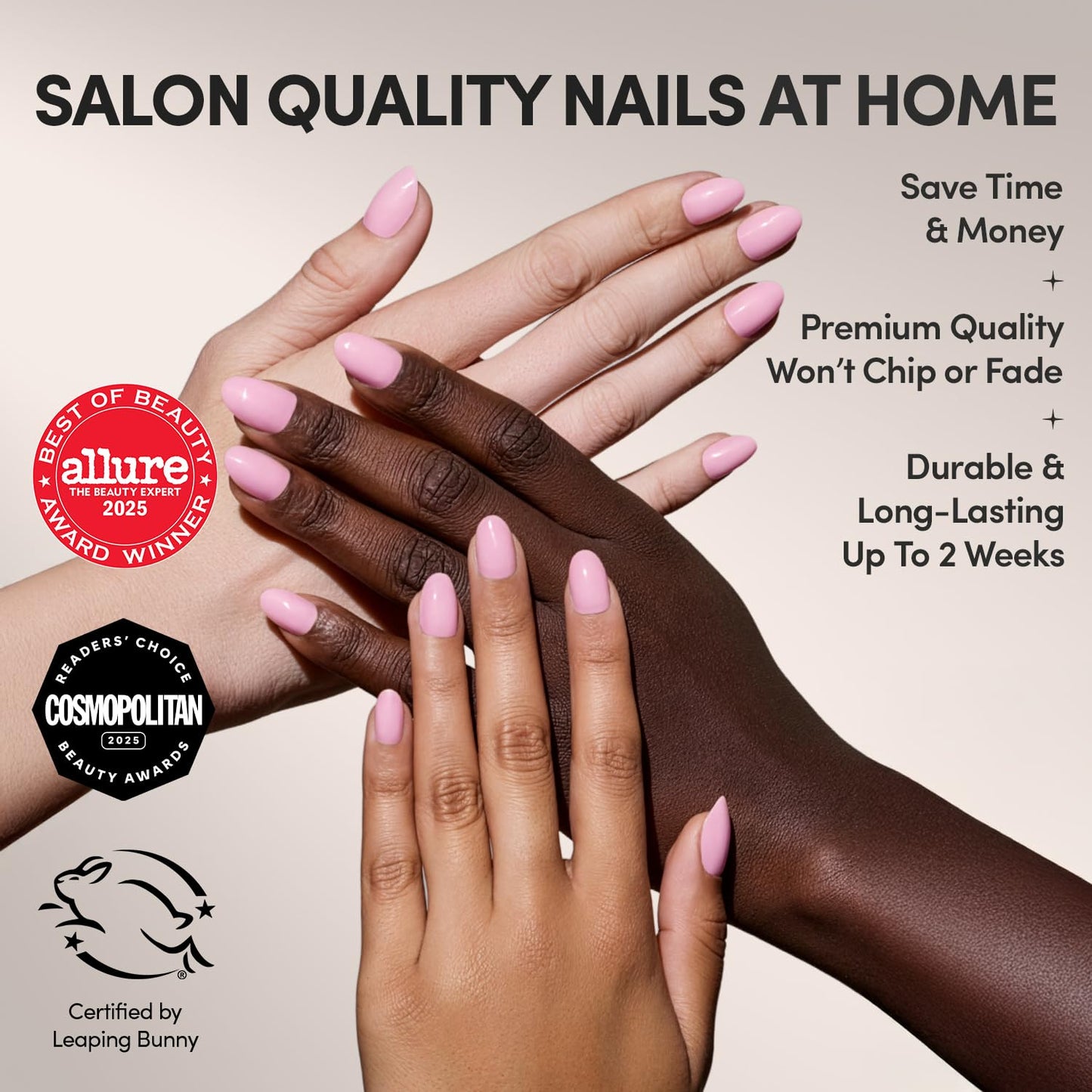 Glamnetic Press-On Nails Bundle - Blush Blanket & Think Pink | Medium Almond Milky Fake Nails | Light Pastel Short Oval Fake Nails | Durable, Salon-Quality Nail Kits