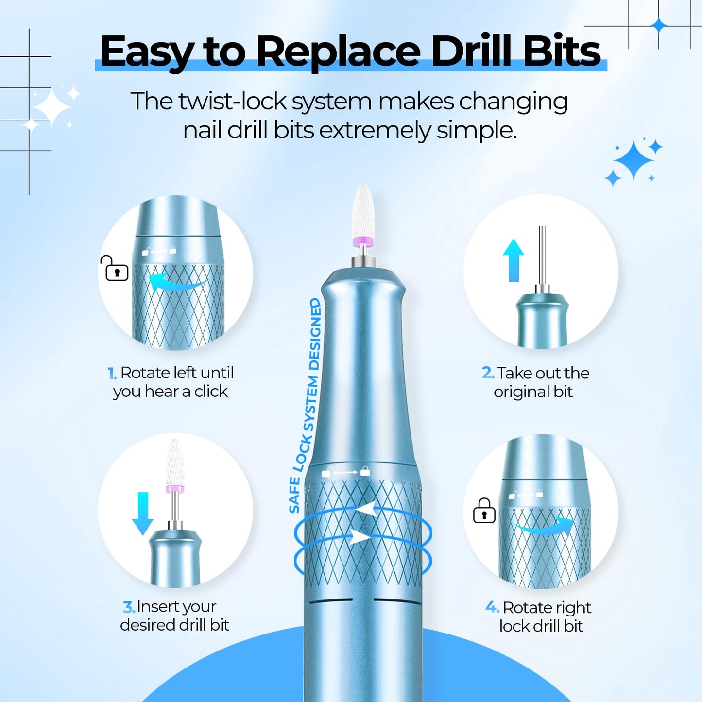 JOSGLOI Electric Nail Drill Professional: 40000RPM Electric Nail File Kit E File Nail Drill Machine with LCD Display for Acrylic Gel Nail, Manicure Pedicure Polishing Nail Grinder for Salon Home Use