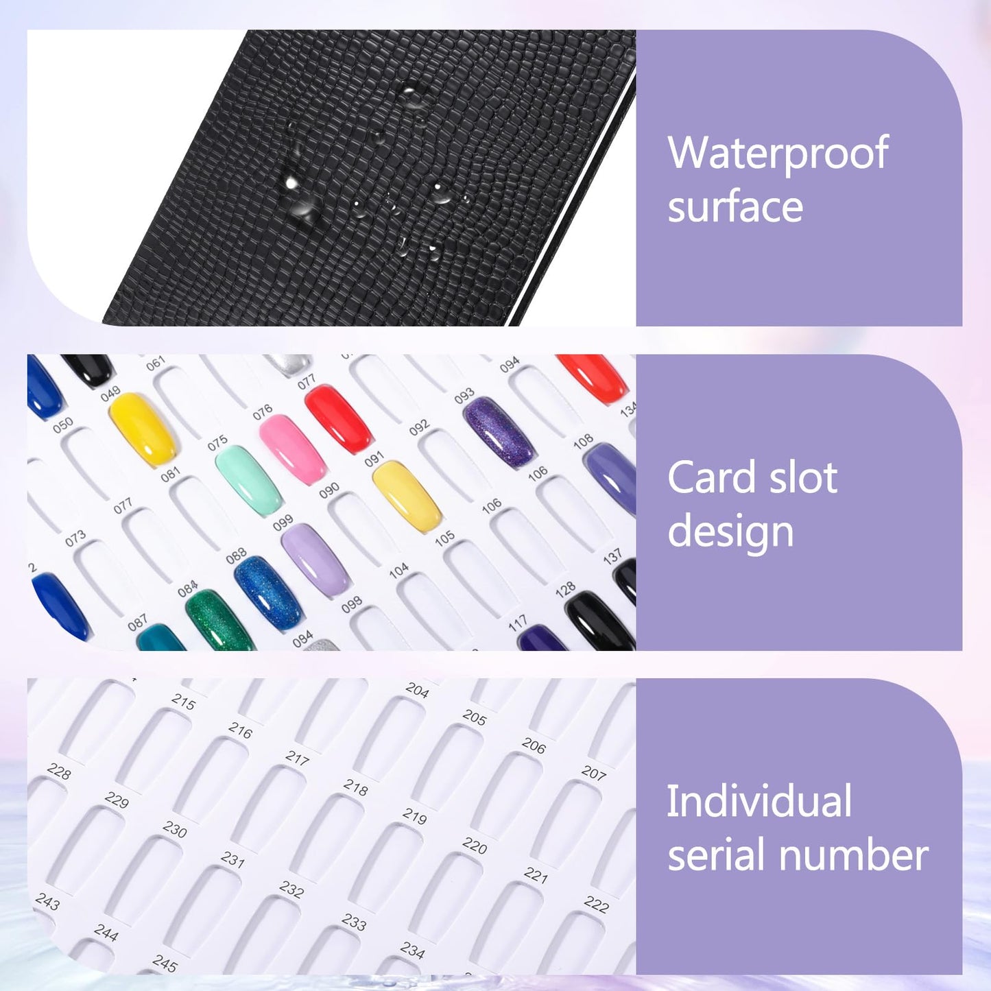 Xosjska 308 Nail Color Display Book Nail Swatch, Black Nail-Gel Polish Display Card Book Professional Salon Fingernail Art Booklet with 240 Practice Tips and 1-400 Number Labels, Black