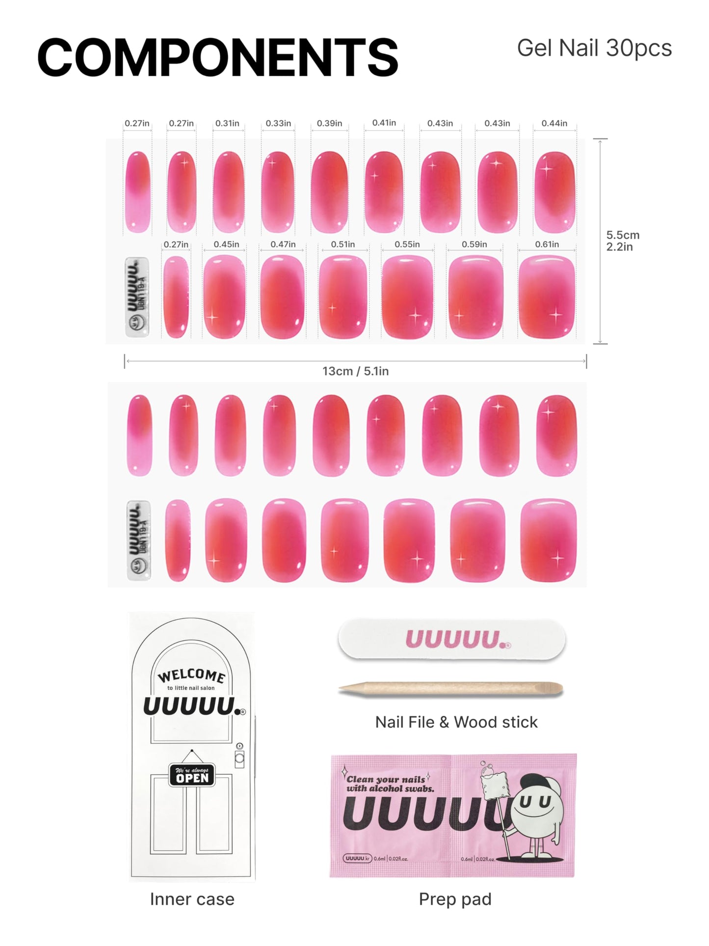 UUUUUU Semi Cured Gel Nail Strips | Salon-Quality | UV Free Gel Nail Wraps for Women | Easy Peel&Stick | Long-Lasting up to 14 Days | 28 Strips Set+File & Wipes | Gift-Ready (UGN160 Tropical Juice)
