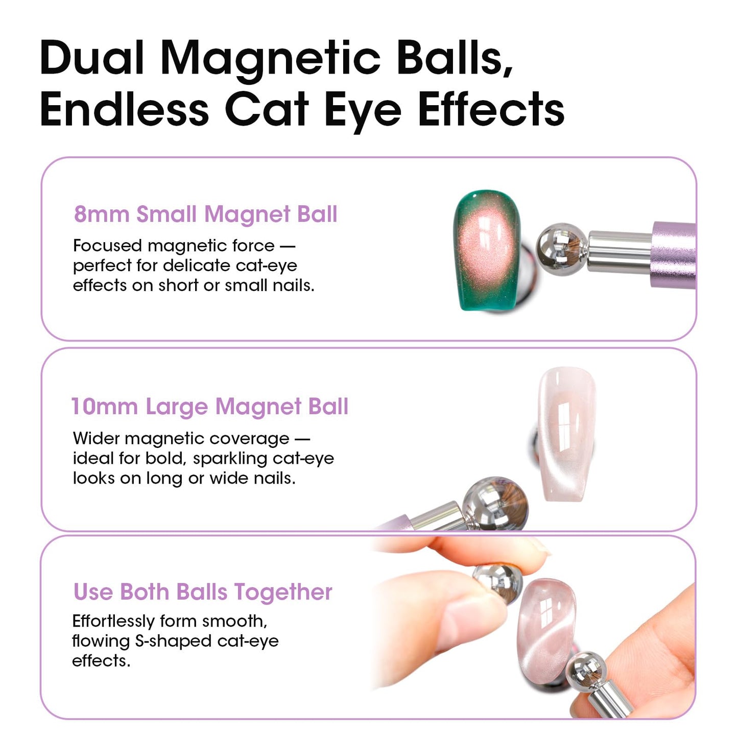 Gellen Double-Ended Cat Eye Magnet Stick for Nail – Dual Cat Eye Gel Nail Polish Sturdy Magnet Tool with Round Beads, Multifunctional Cat-Eye Nail Art Effect at Home or Salon DIY