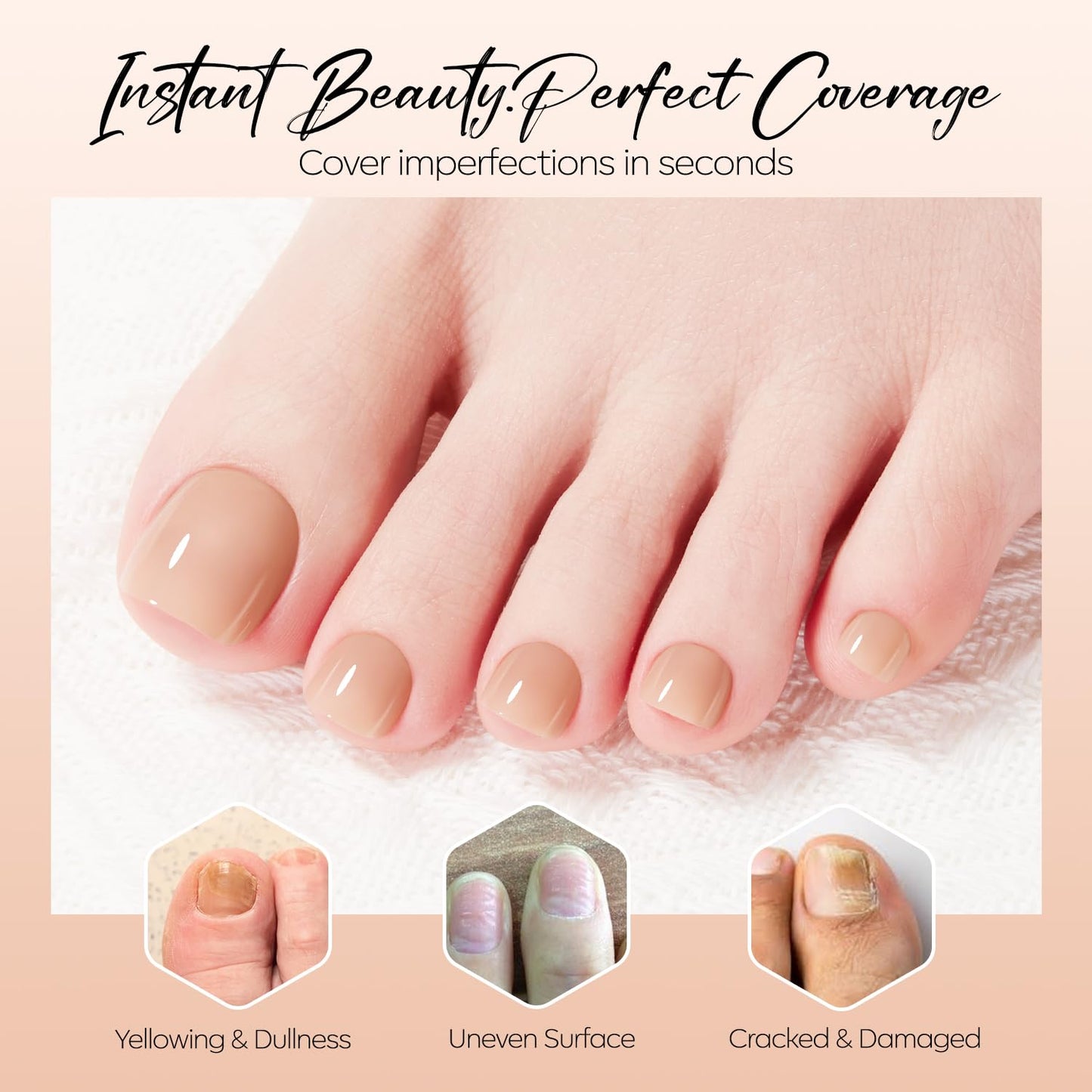 Modelones Press on Toenails Short, Sheer Nude Toe Press on Nails Square, Reusable Nail Kit with Nail Glue Adhesive Tabs Mini Nail File, Toe Nails 36Pcs 18Sizes, Spring Summer Women Girl Gift