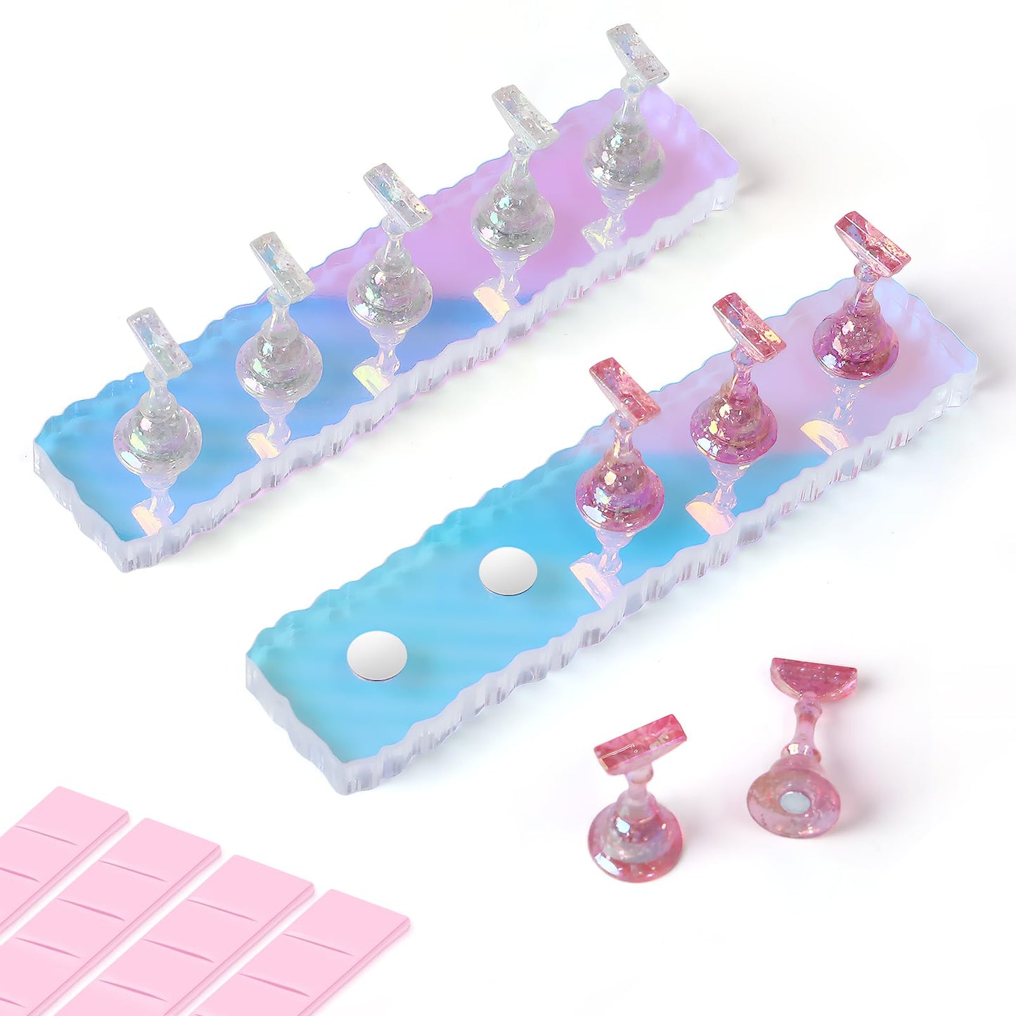 ANGNYA 2 Set Nail Stand, Aurora Nail Holder for Painting Nail Stand for Press on with Tabs Nail Display Stand Nail Hand Practice Magnetic Nail Art Tools for Homes and Salons