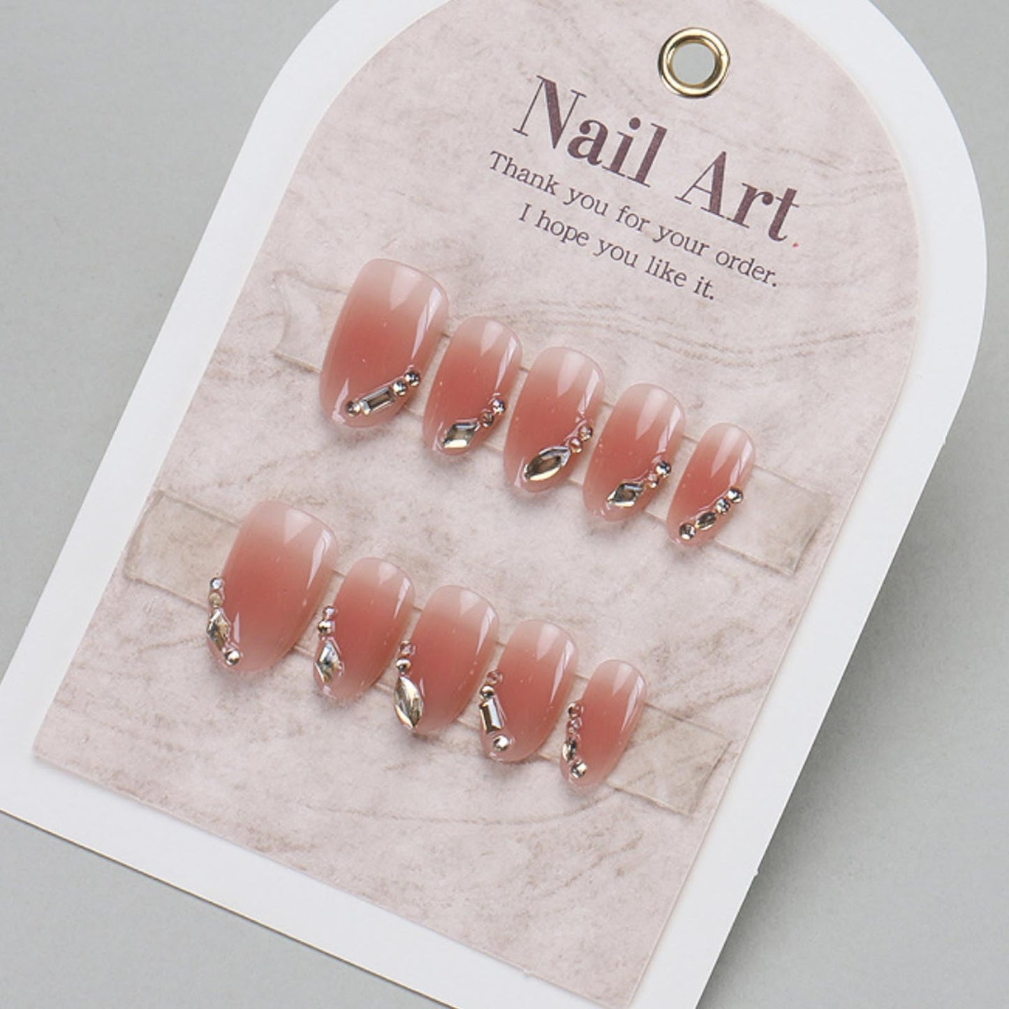 Hkanlre Almond Fake Nails Tips Shiny Press on Nails Heart Full Cover Rhinestones Nude False Nails for Women 24PCS