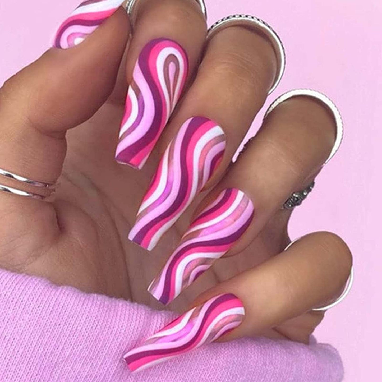 YoYoee Long Fake Nails-Coffin Press on Nails Pink Ballerina False Nails Full Cover Acrylic Nails for Women and Girls 24Pcs (gorgeous2)