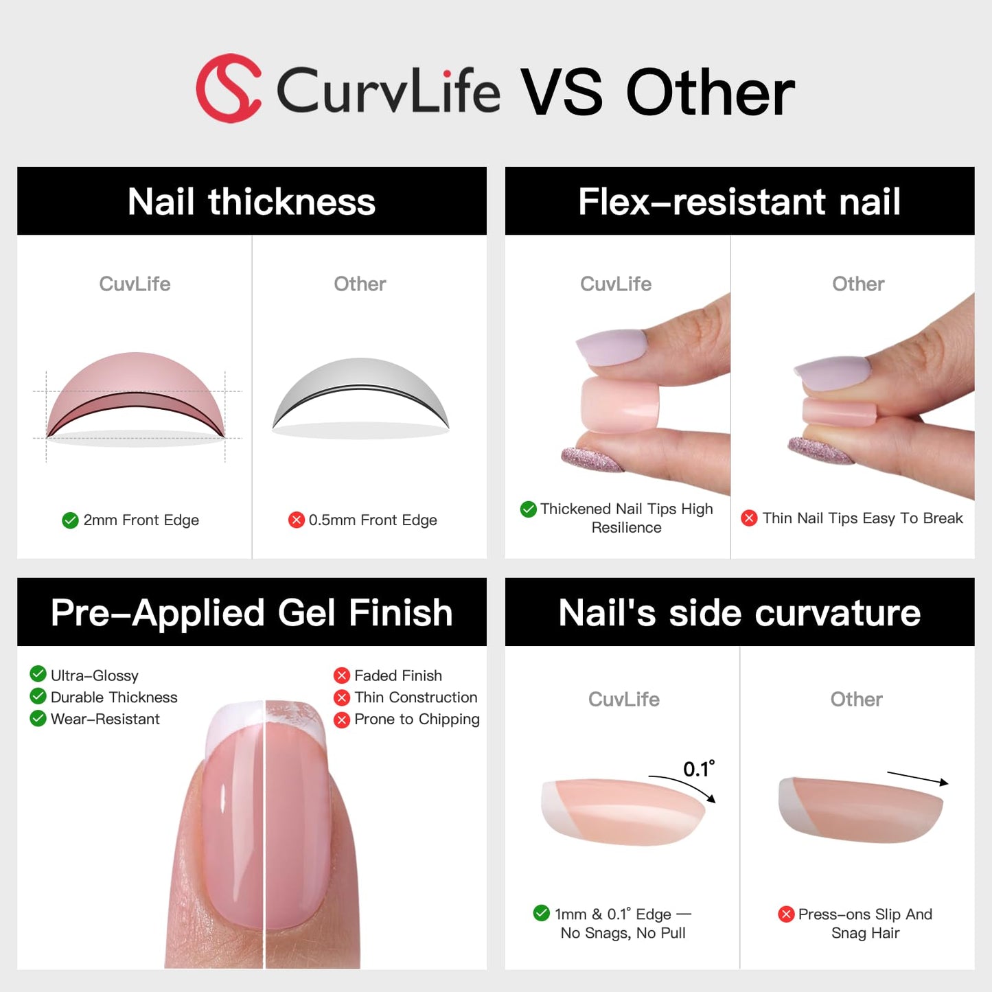 CurvLife Press on Nails Short Square Acrylic Fake Nails with Apricot Design Full Cover False Nails Glossy Nude Glue on Nails Artificial Stick on Nails for Women (Polka Dot Silver French)