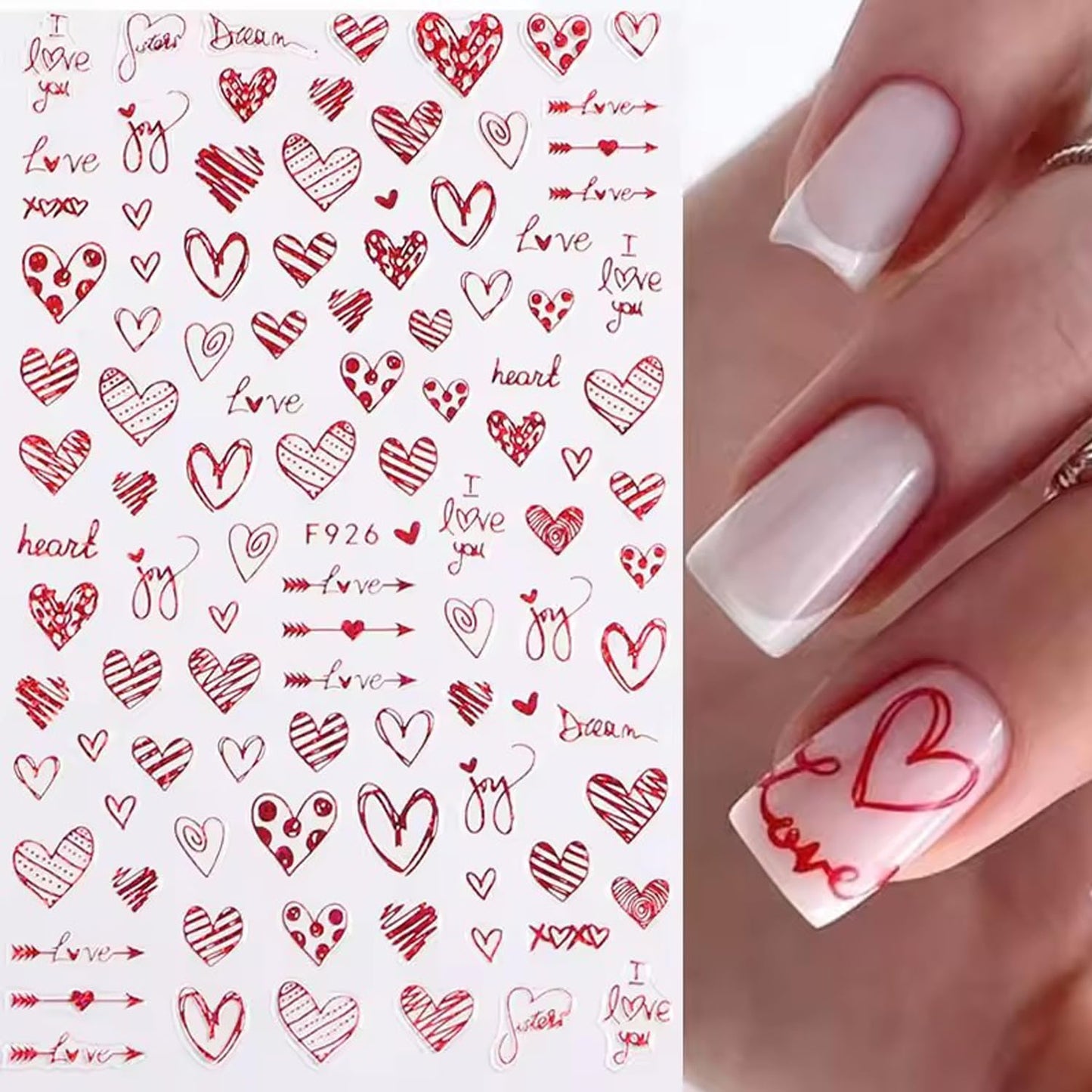 4Pcs Red Valentine's Day Nail Art Stickers - Love Heart Nail Decals, 3D Self-Adhesive Laser Red Hollow Hearts Glitter Designs for DIY 3D Nail Supplies Decoration Romantic DIY Manicure Accessories