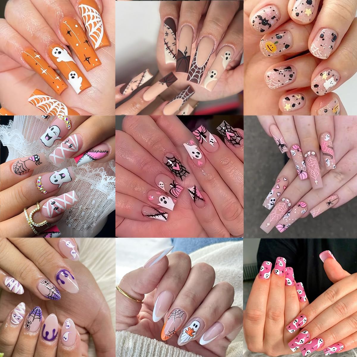 6 Sheets Halloween Nail Stickers Cute Ghost Nail Decals 3D Spider Web Goth Nail Design Sticker Scary Bloody Spider Nail Art Stickers French Manicure Decals Decoration for Women Holiday Salon Supplies