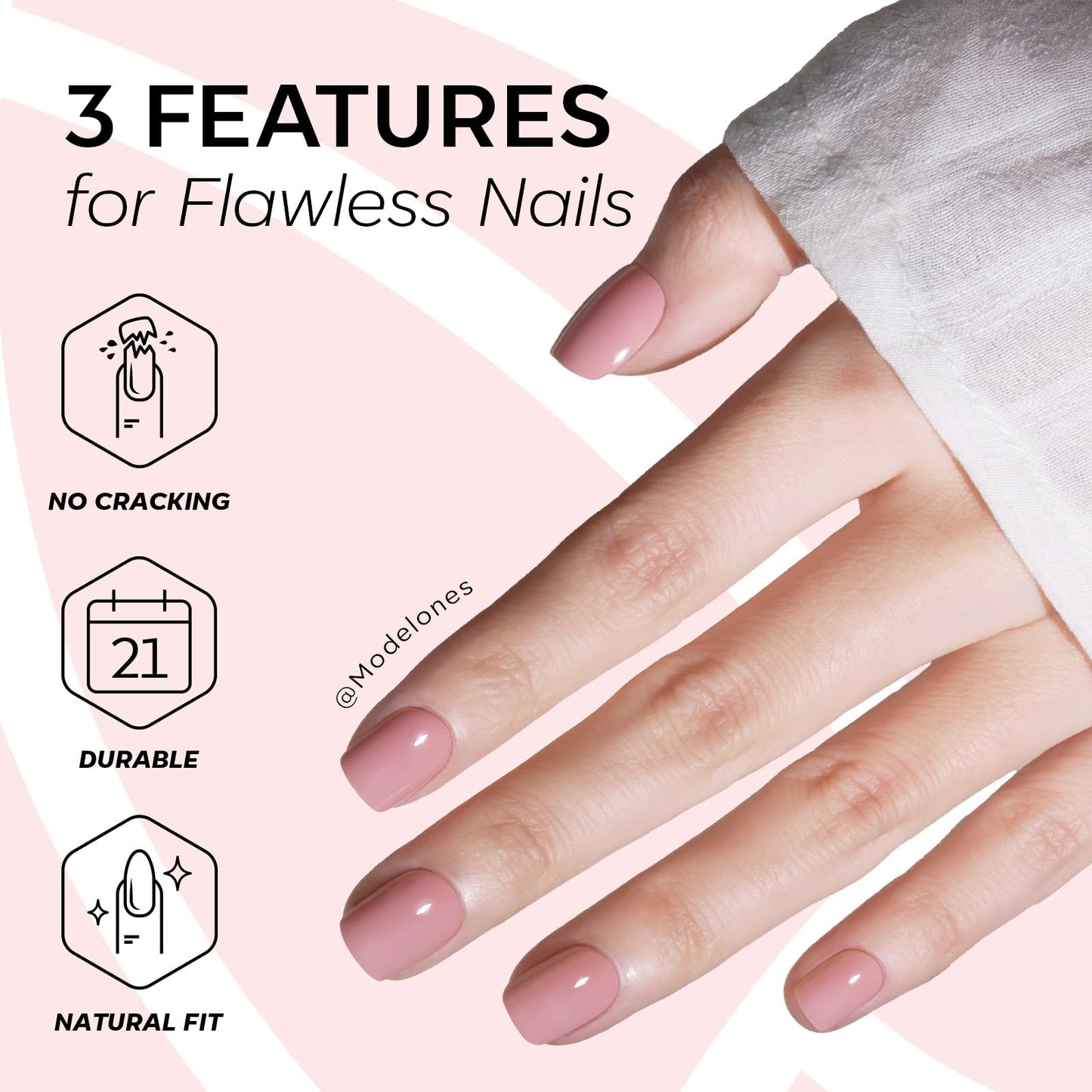 Modelones Extra Short Press on Nails, Squoval Fake Nails, Reusable Nail Kit with Nail Glue Adhesive Tabs Mini Nail File, Nails Press Ons 32Pcs 16 Sizes, Cosy Pink, Spring Women Girl Gift