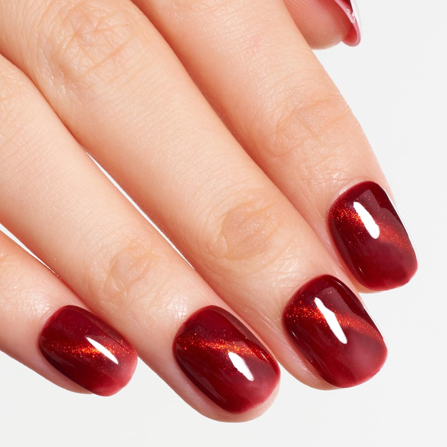 GLAMERMAID Red Cat Eyes Extra Short Press on Nails, Cherry Dark Red Handmade Soft Gel Fake Nails Short Squoval, Natural Burgundy Square Jelly Glue on Nails, Acrylic False Nails, Glossy Round Fake Nail