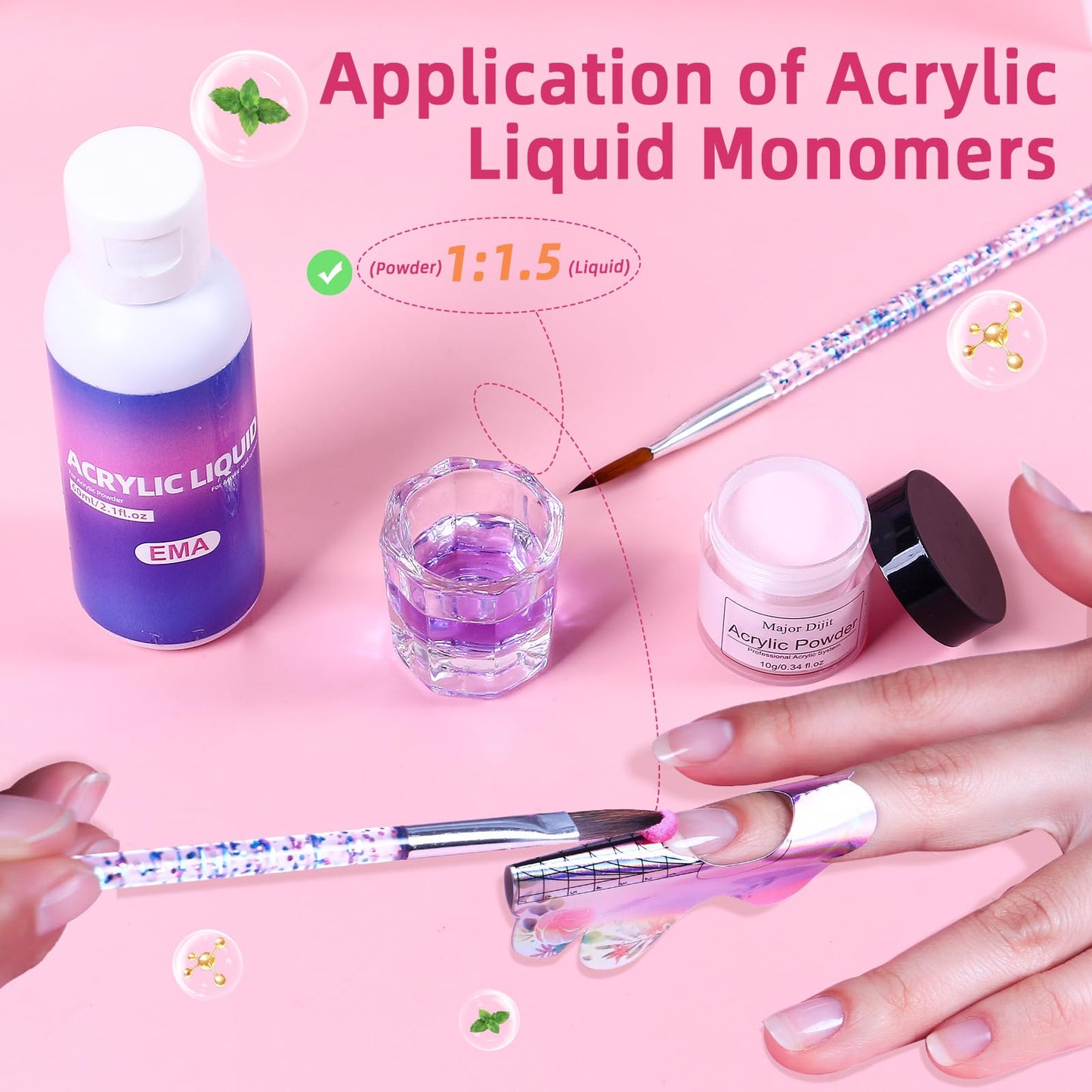 Acrylic Nail Kit Set for Beginners with Everything Acrylic Powder Nail Drill Lamp Starter Kit with False Nail Tips Nail Art Tools Cosmetic Gift Bag for Salon Home