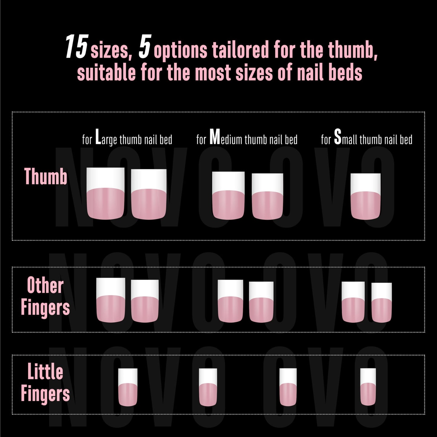 NOVO OVO Old School Wide White French Short Sharp Square Tip Nail Tips Press on BERRY PINK, Need Builder Gel Top Coat Nail Glue, Soft Gel Full Cover Fake Nail Extension, for DIY x 15 Sizes 240 pcs