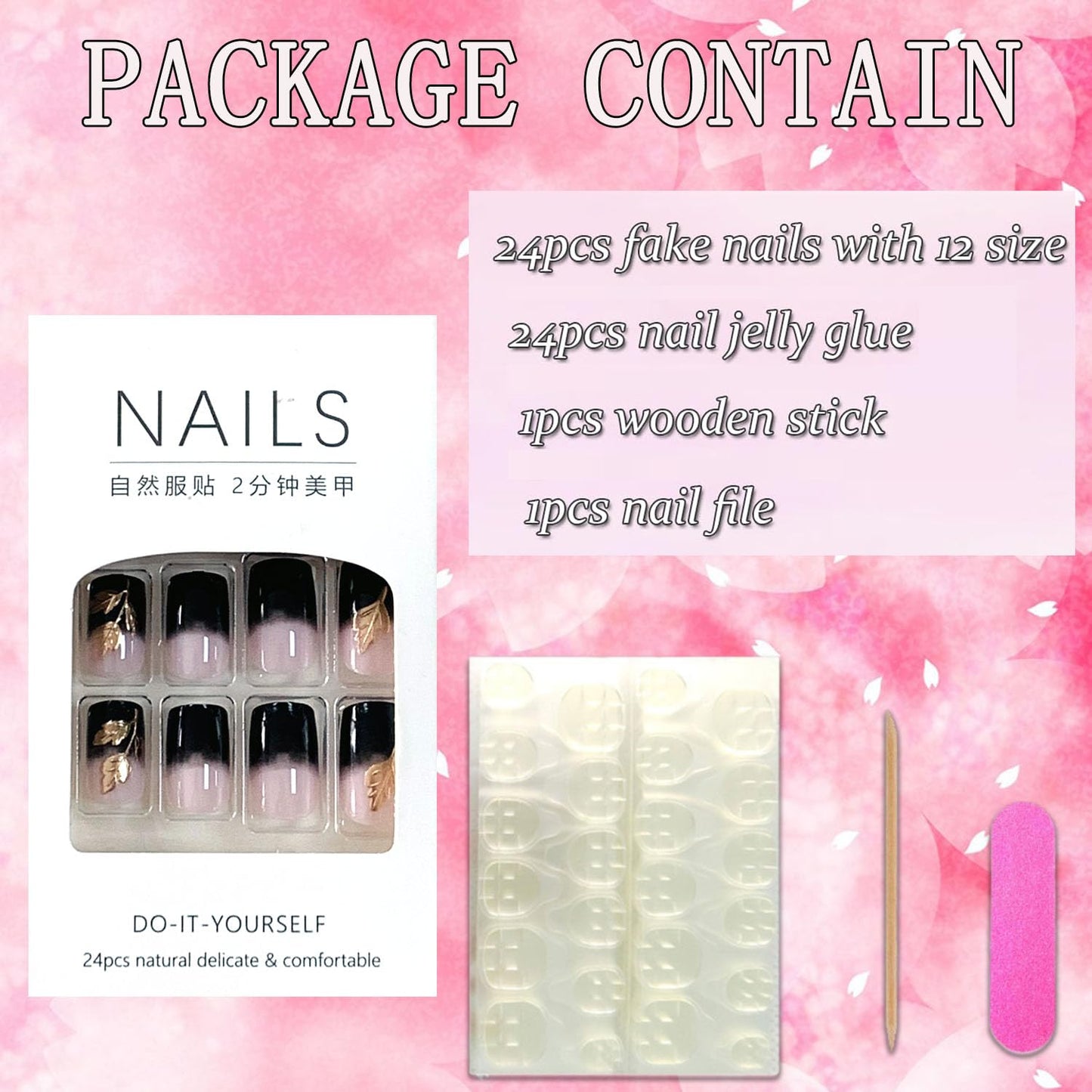 FIEONCIY Press on Nails Square Short Length Glossy Full Cover Acrylic Short Square Shaped False Nails with French Designs Artificial Fake Nails Glue Stick ons Fingernails for Women Girls(W2447)