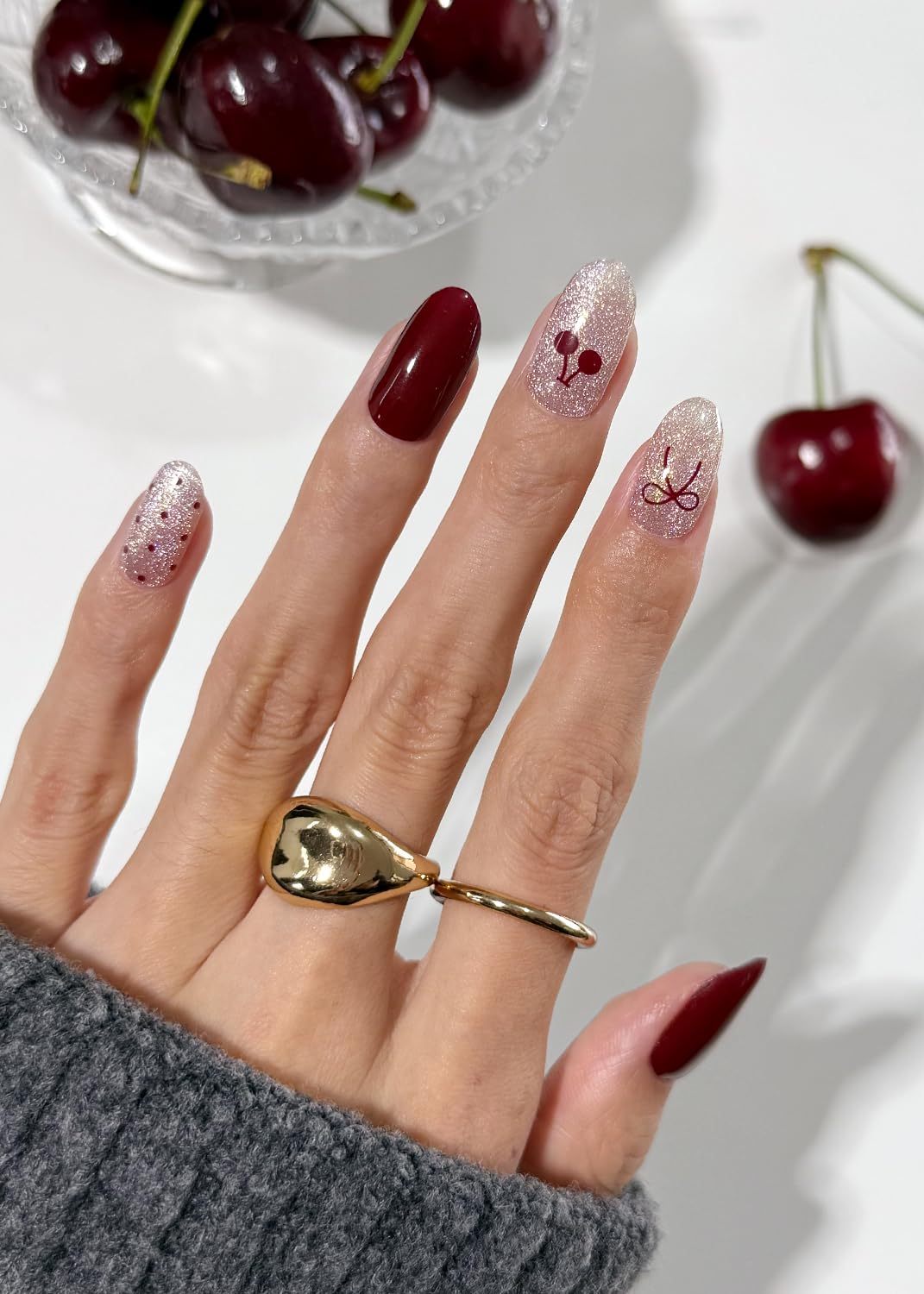 AutyaMee Semi Cured Gel Nail Strips (Bow Cat Eye), Valentine's Day, 20 Pcs Gel Nail Wraps, Stickers, Salon Quality, Works with Any UV Lamps