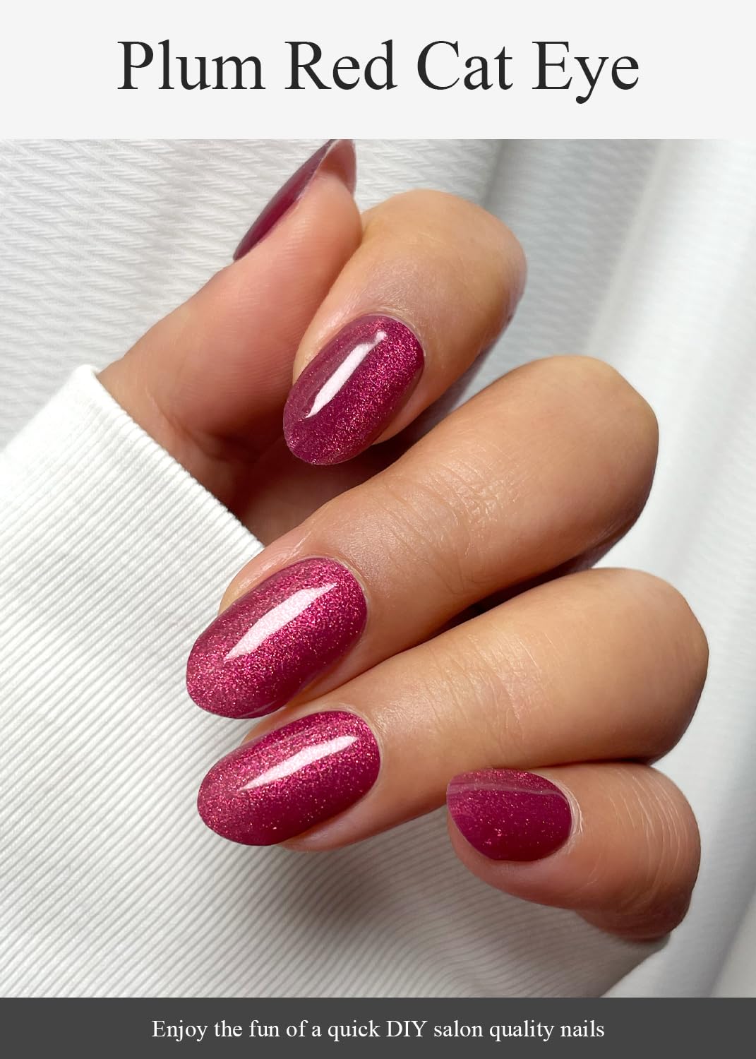AutyaMee Semi Cured Gel Nail Strips (Plum Red Cat Eye), Purple, 20 Pcs Gel Nail Wraps, Stickers, UV Light Required, Salon Quality, Long Lasting