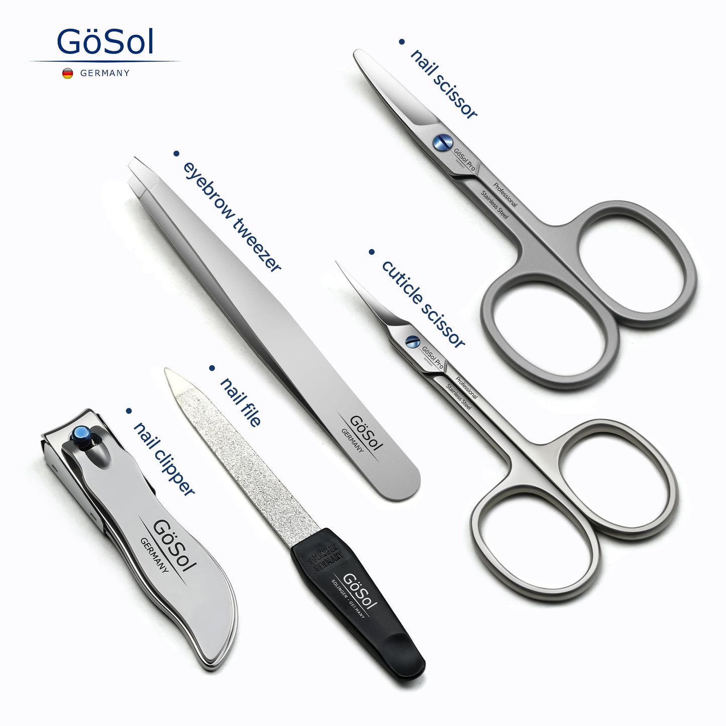 GÖSOL 5Stk. Manicure Sets Pedicure Kits Stainless Steel Nail Clipper Personal Care Tools with Full-Grain Leather Case