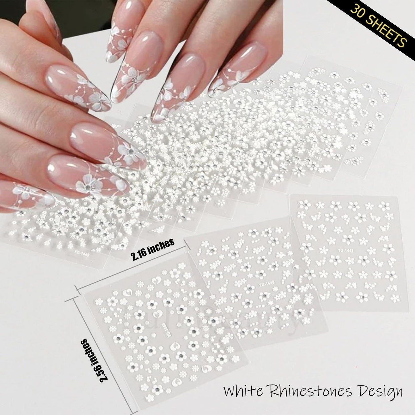 90 Sheets 3D Nail Art Stickers&Nail Decals Storage Book Set, 5D Self-Adhesive Floral Summer Nail Stickers with Rhinestones Nail Designs, Gold Nail Art Decals for Women Girls DIY Manicure Decoration