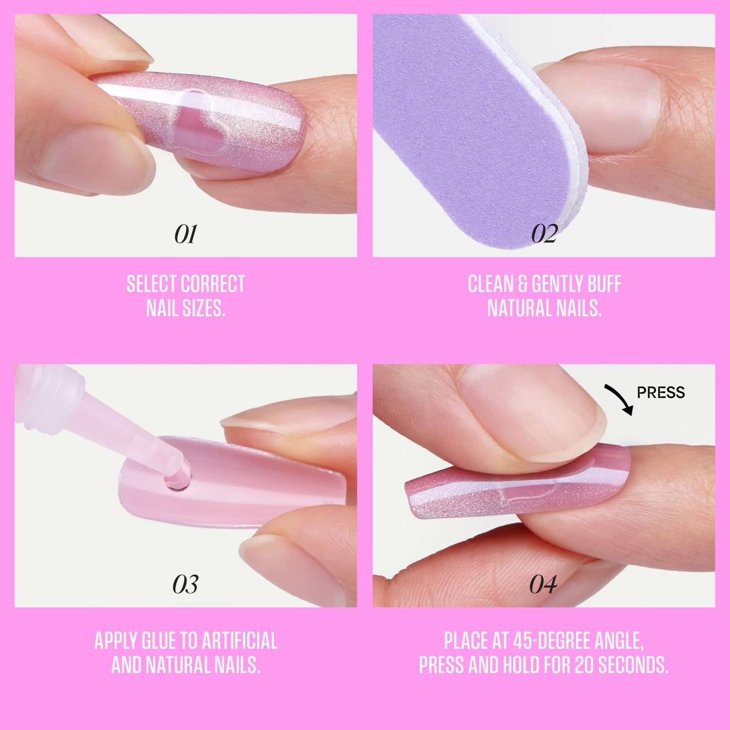 Kiss Glam, Press On Nails, Nail glue included, 'Dusk Mirage', Beige, Medium Size, Coffin Shape, Includes 32 Nails, 2g Glue, 1 Manicure Stick, 1 Mini File