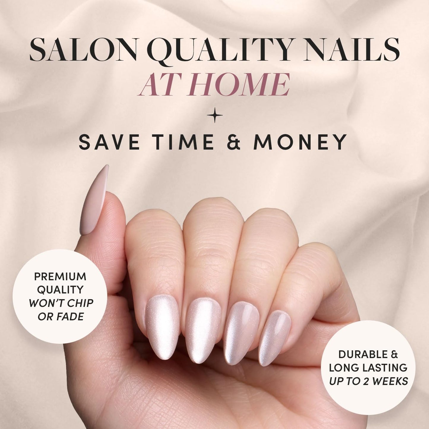 Glamnetic Press-On Nails Bundle - Azure Blue, Hailey & Fairy Dust | Bright Blue Round Fake Nails | Glazed Almond False Nails | Short Oval Beige-Pink Nails with a Metallic Finish